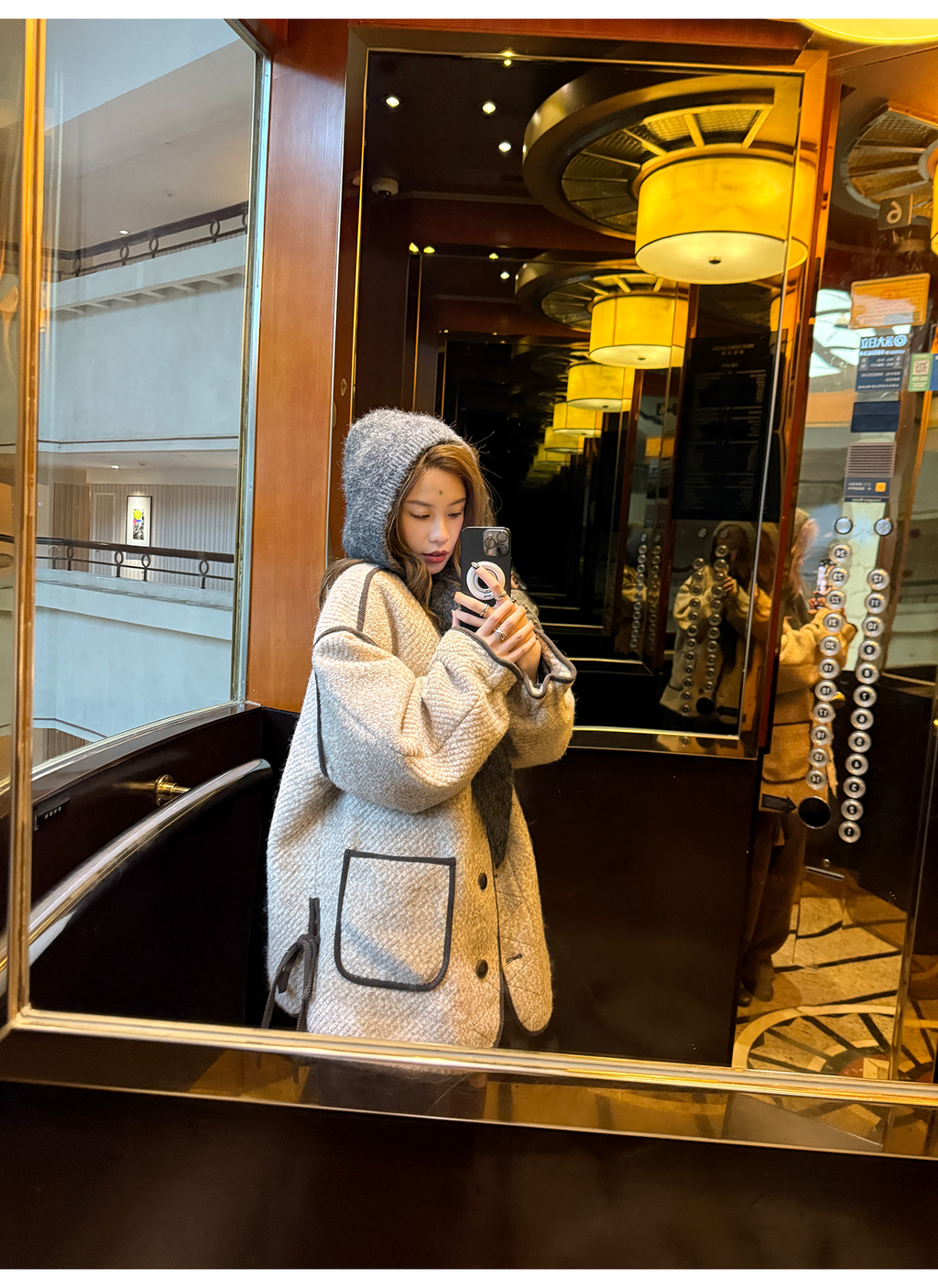 LelyMooch 配色パイピング ループウールジャケット　LEM278