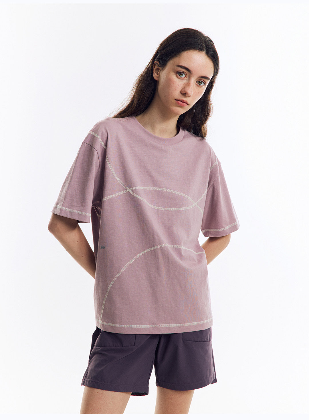 配色ライン半袖Tシャツ  LOM078