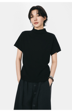 モックネックフレンチスリーブTシャツ  LOM073