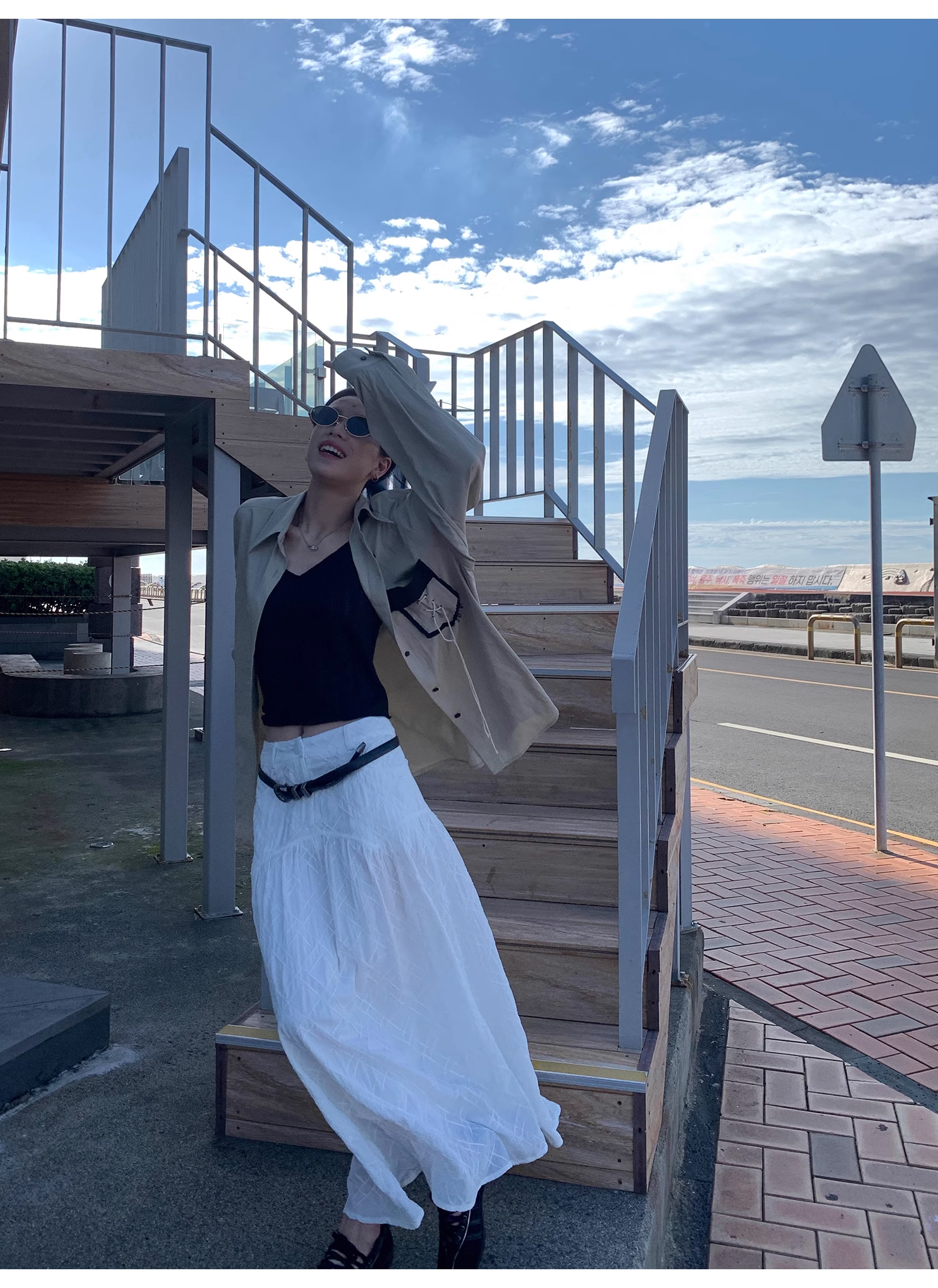 LelyMooch   立体格子柄 ホワイトスカート  LEM040