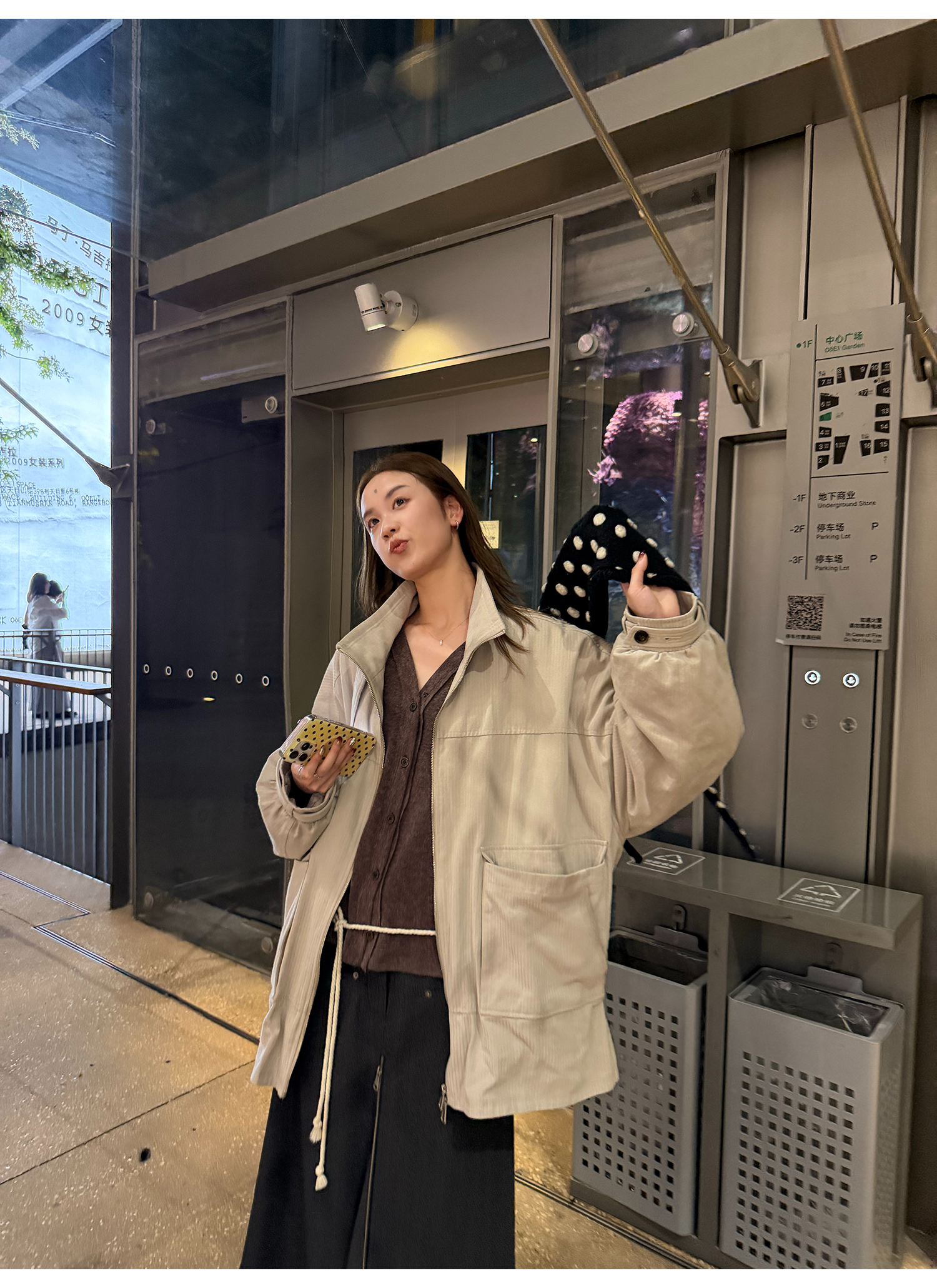 LelyMooch Vネック フェイクウールカーディガン 秋LEM234