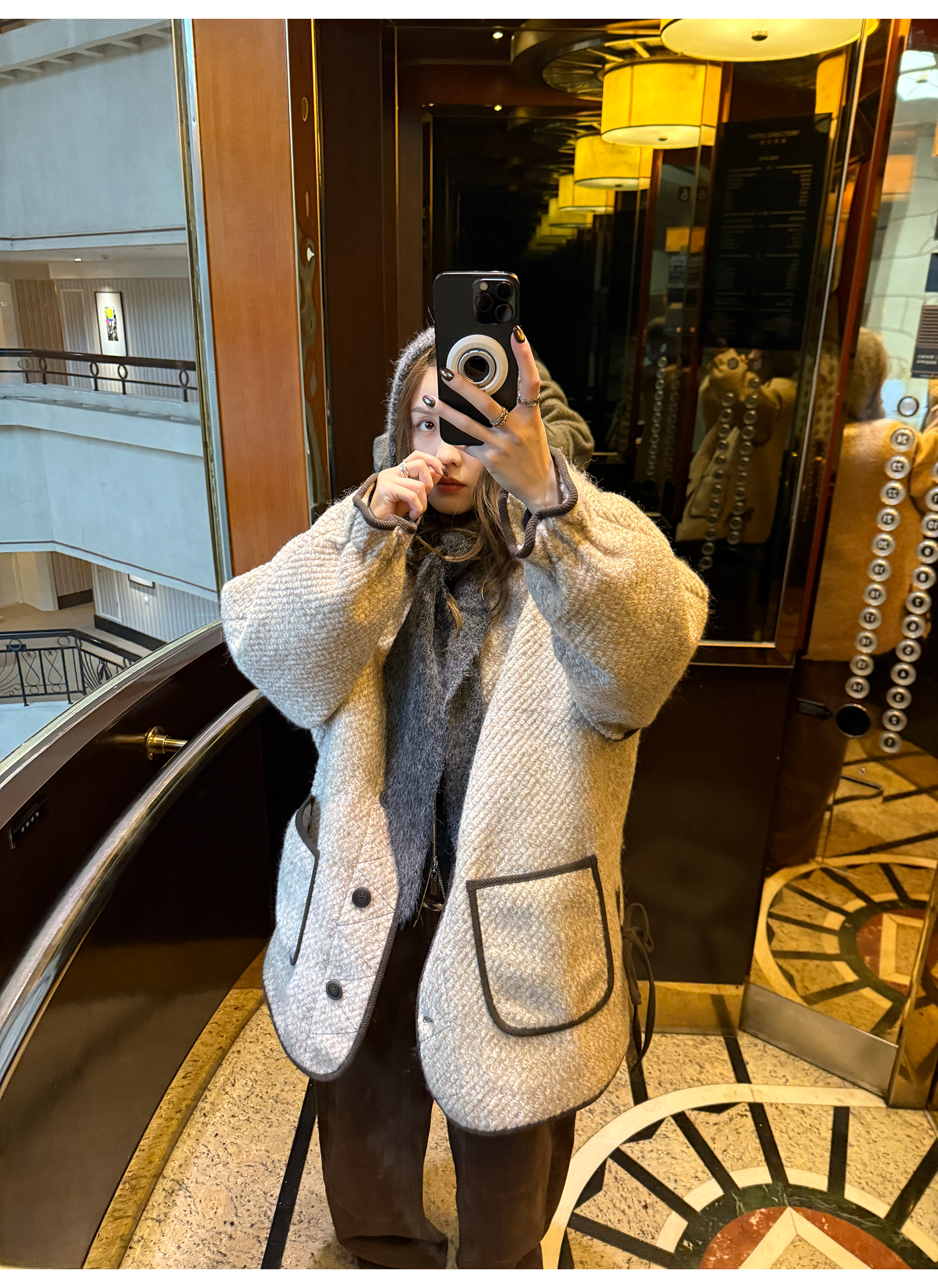 LelyMooch 配色パイピング ループウールジャケット　LEM278