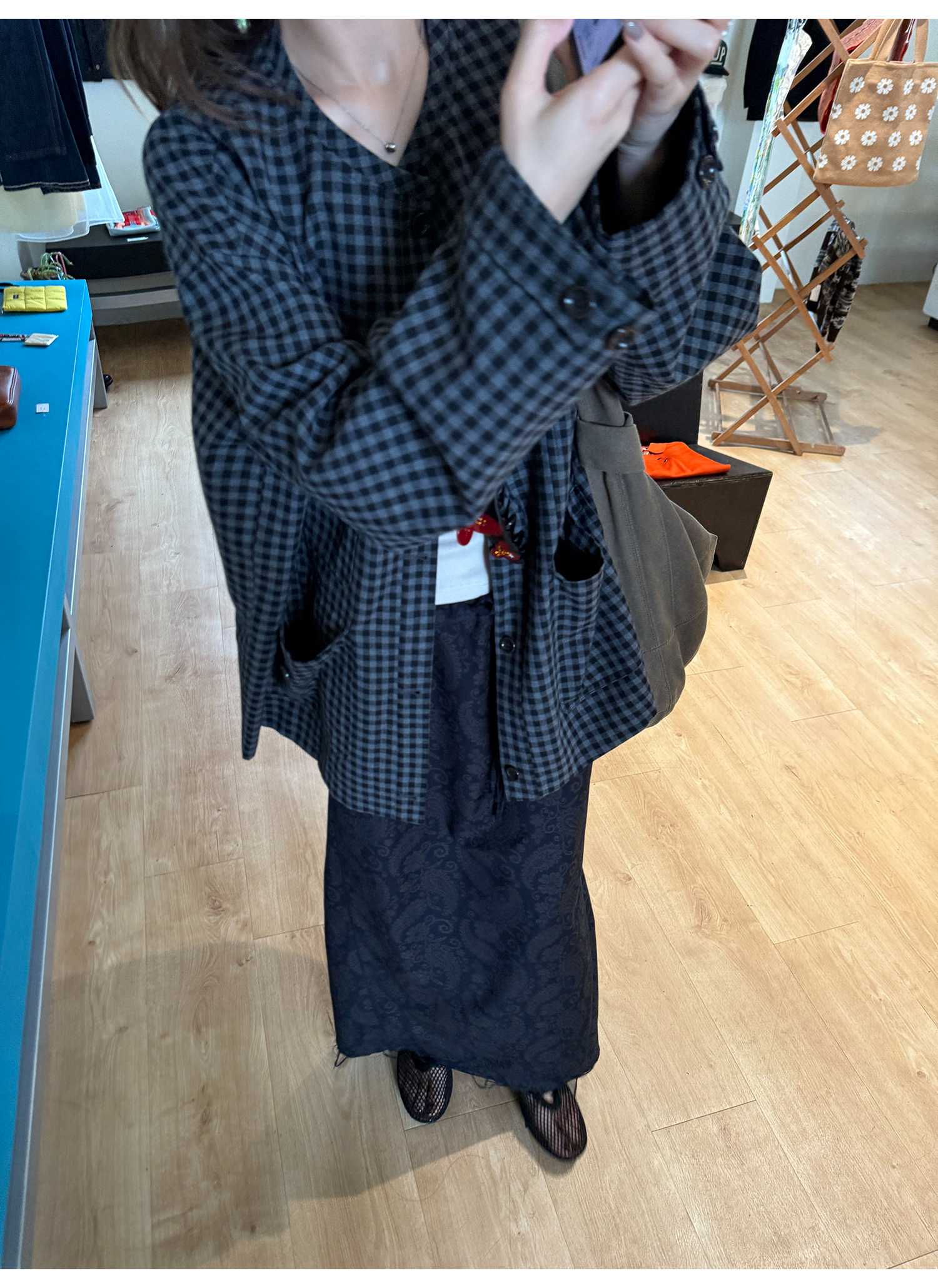 LelyMooch ブラックグレーチェックジャケット  LEM248