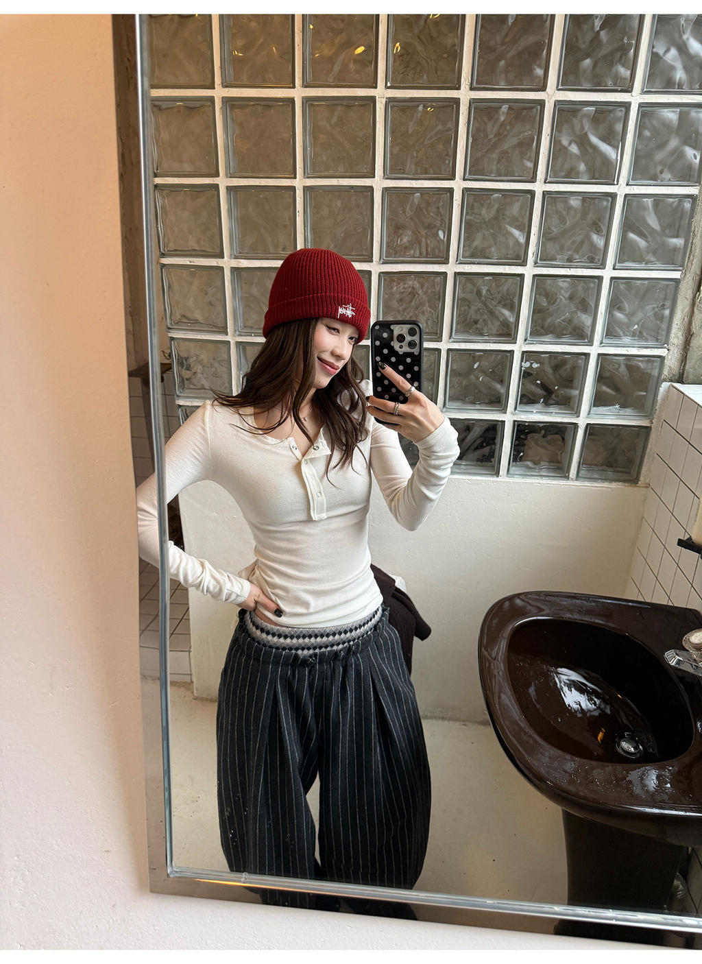 LelyMooch 3色展開 ヘンリーネック ウール混 インナートップス  LEM296