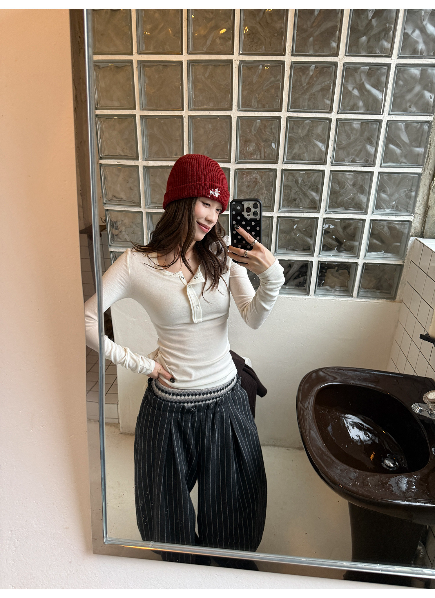 LelyMooch 3色展開 ヘンリーネック ウール混 インナートップス  LEM296