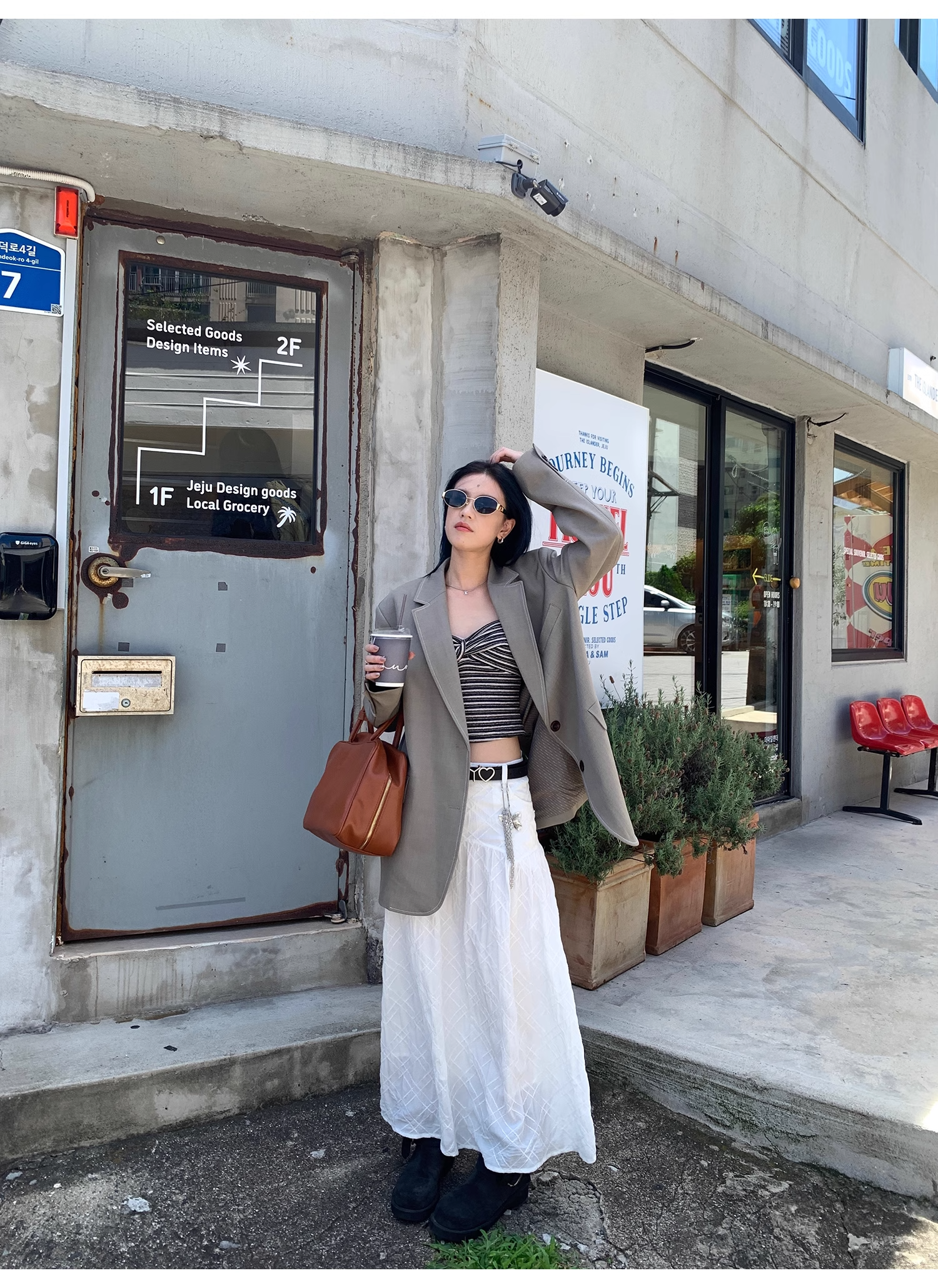 LelyMooch   立体格子柄 ホワイトスカート  LEM040