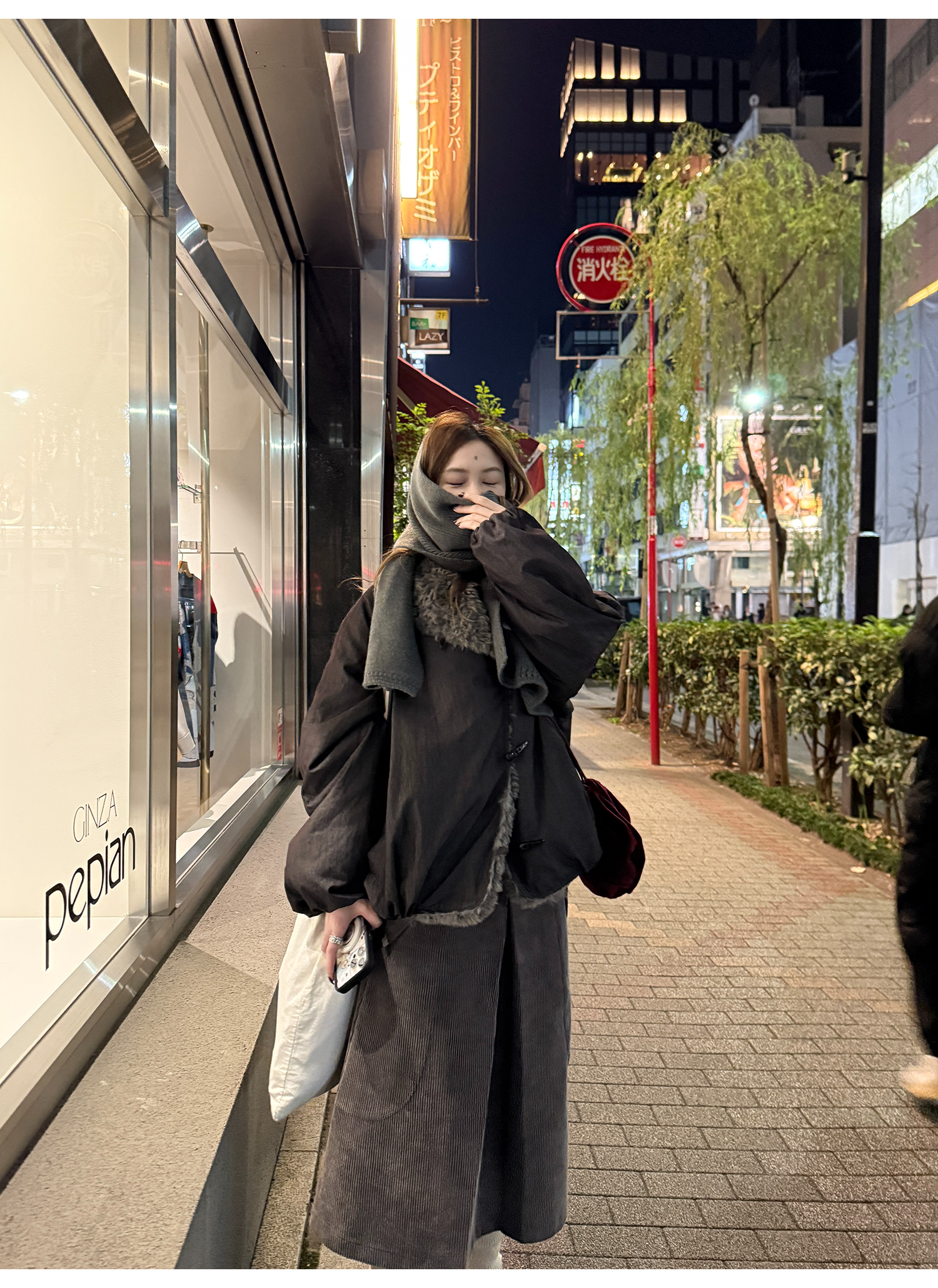 LelyMooch 光沢バイカラーブルゾン｜ボア切替×トグルボタン  LEM280