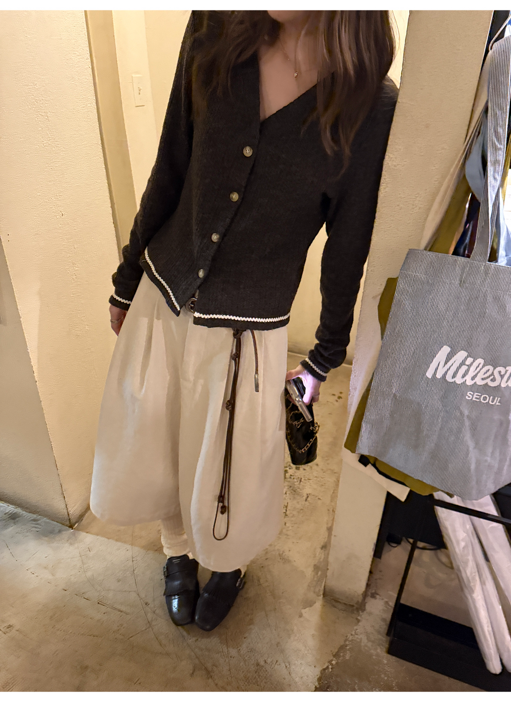 LelyMooch 起毛コットン ベージュクロップドパンツ  LEM255