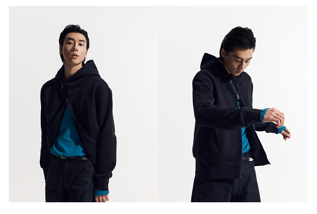 斜めジップ ダンボール素材 パーカー  LOM048