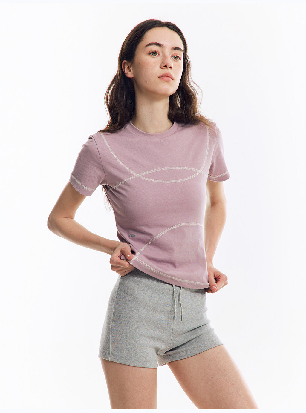 配色ライン半袖Tシャツ  LOM078