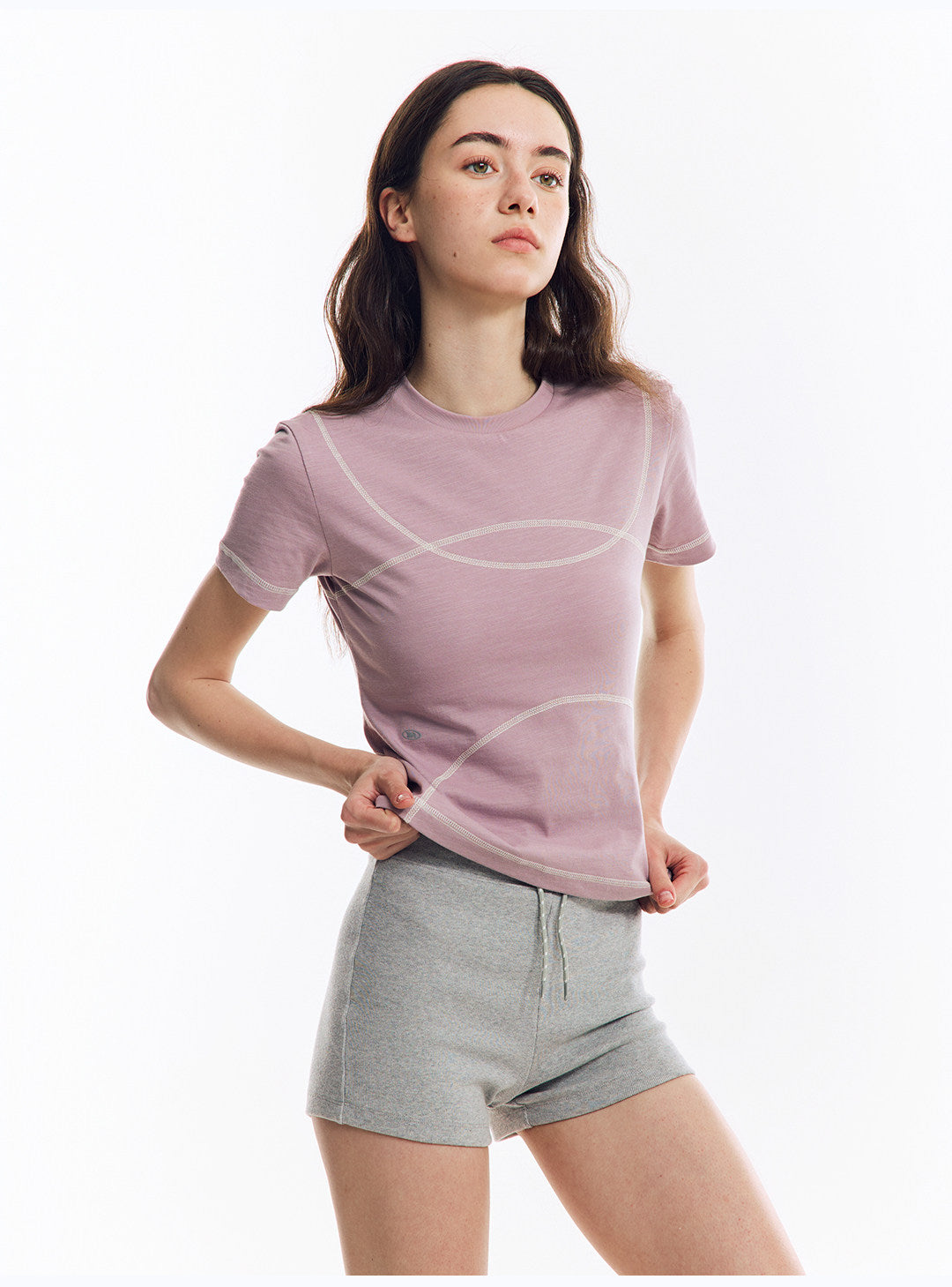 配色ライン半袖Tシャツ  LOM078