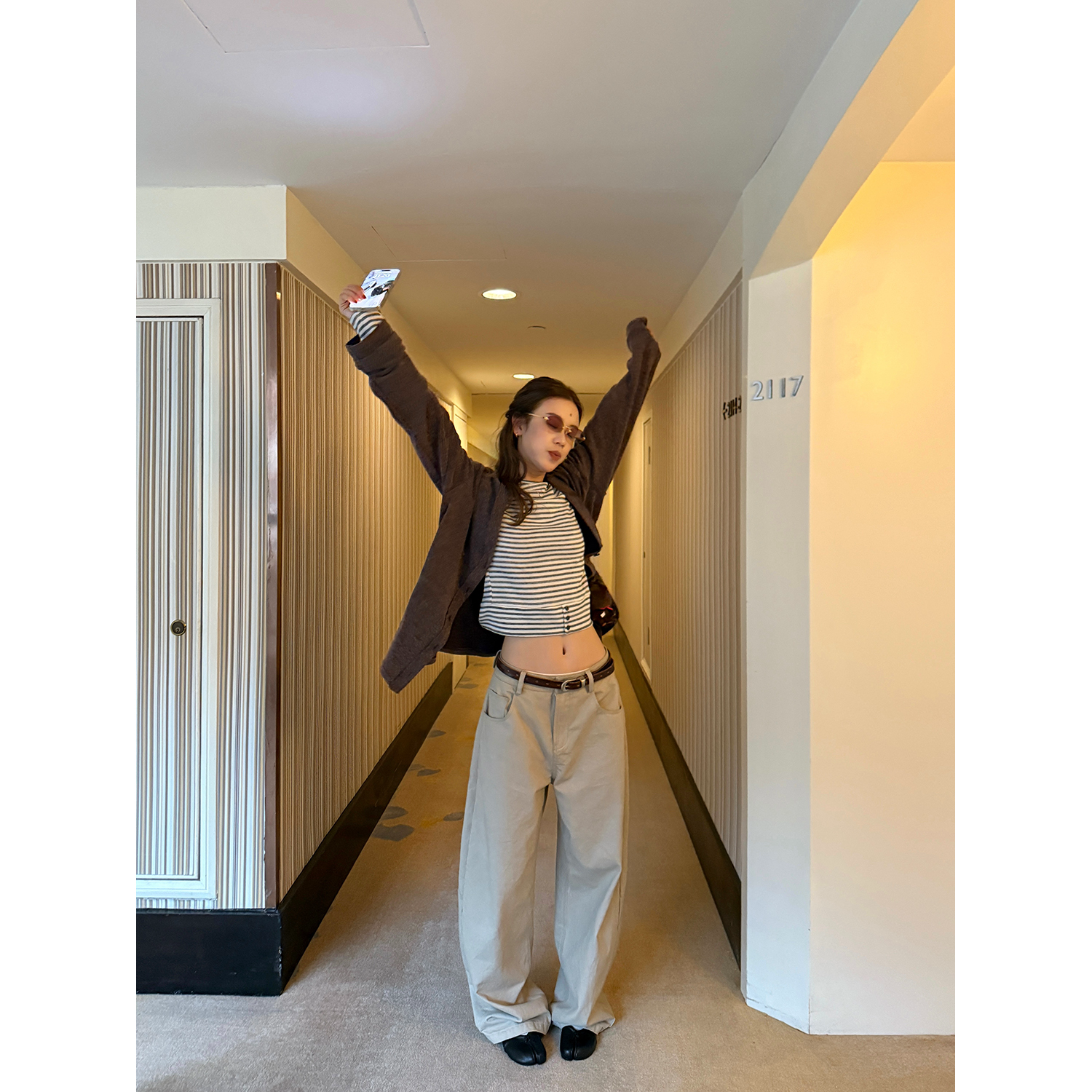 LelyMooch Vネック フェイクウールカーディガン 秋LEM234