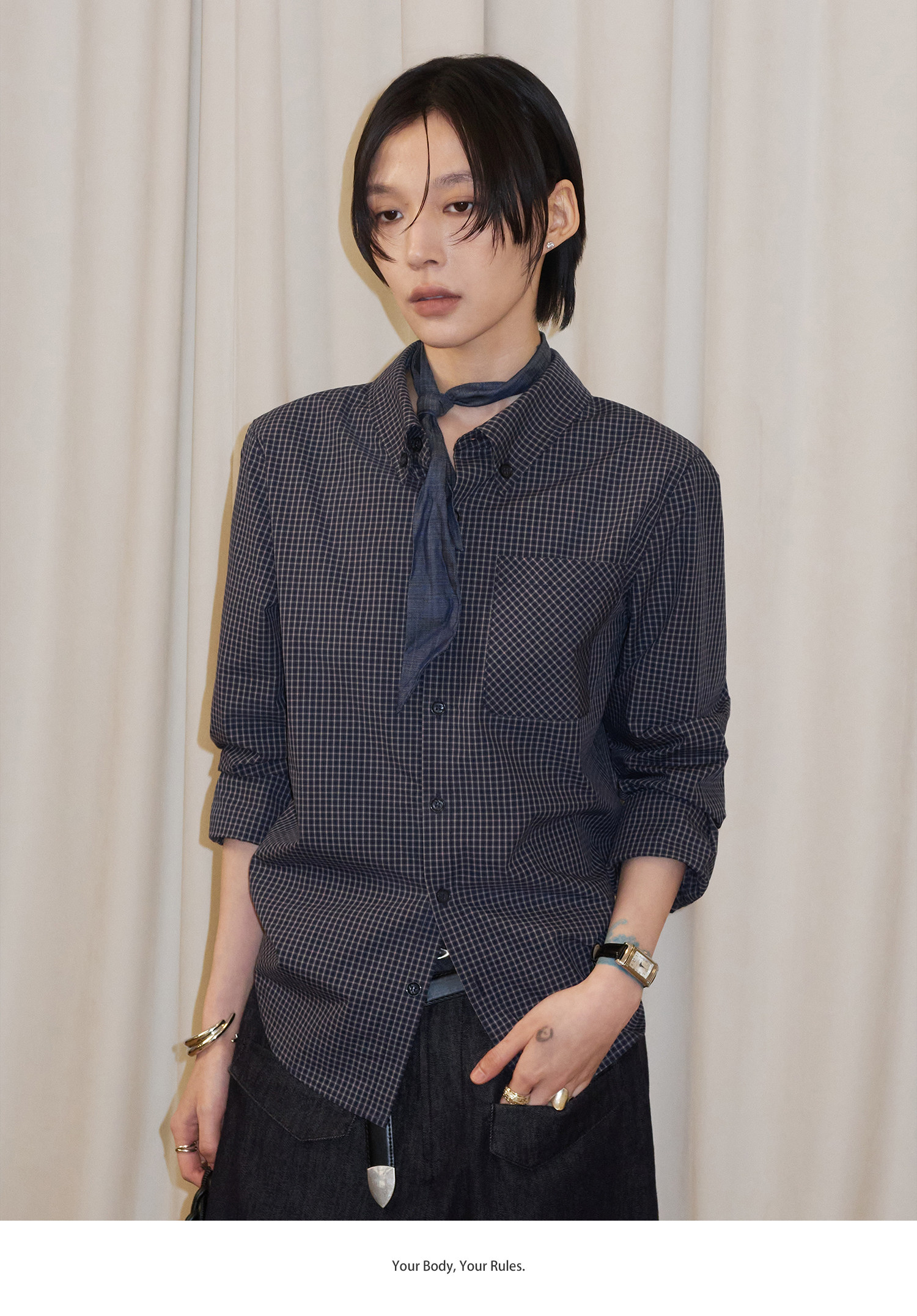 細格子 レギュラーシャツ  LOM044