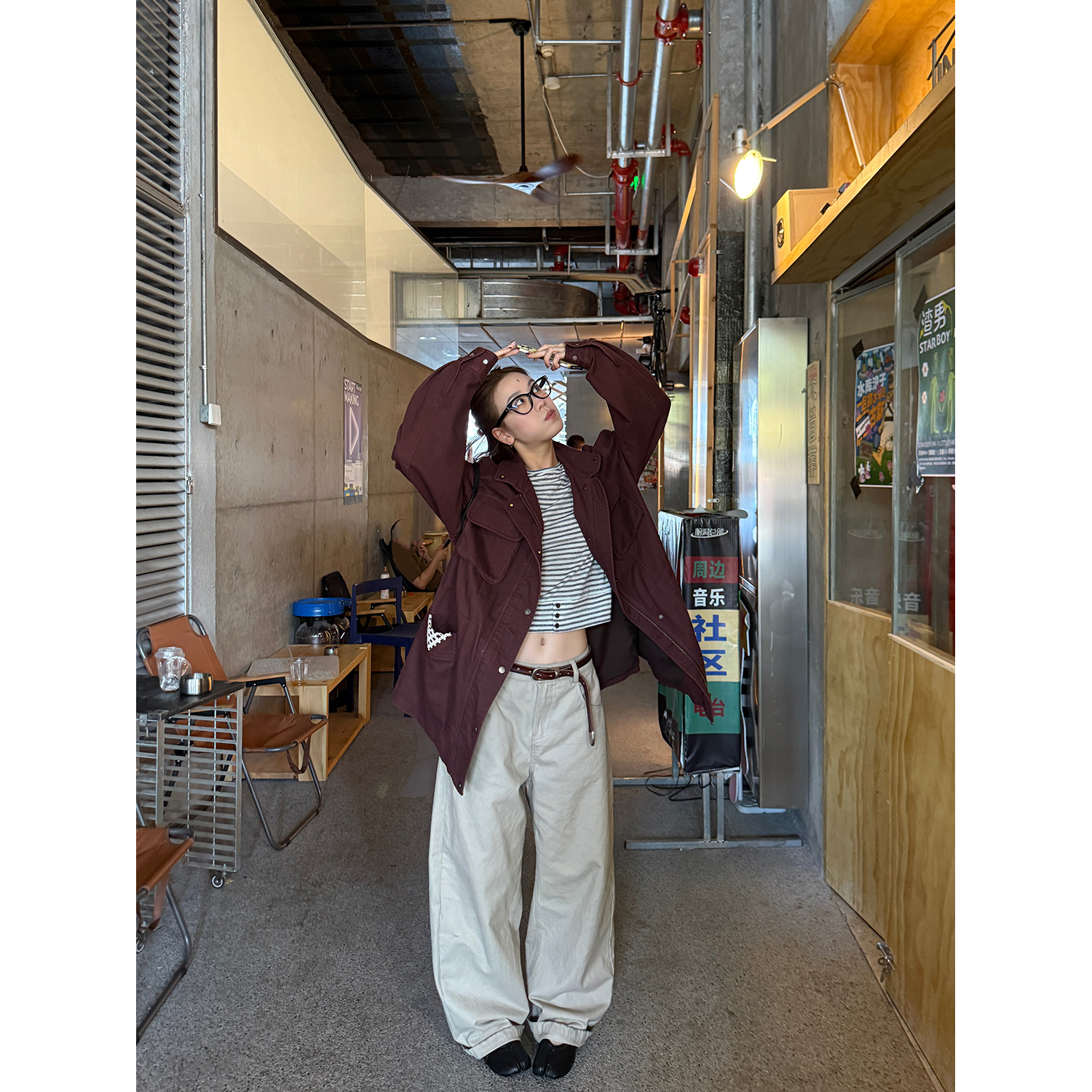 LelyMooch ウォッシュ加工×スタッズワイドパンツ　LEM243