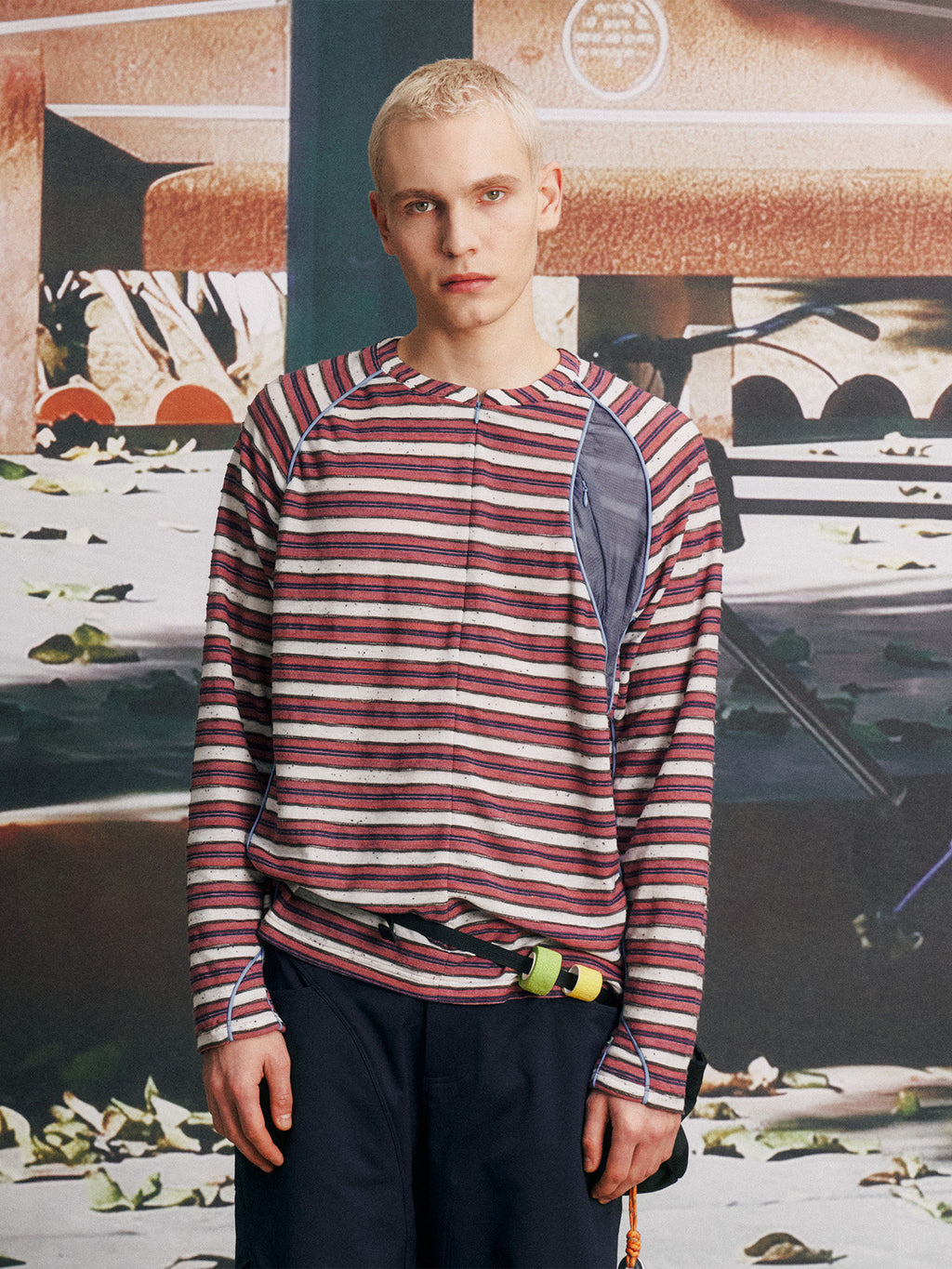 Striped Half-Zip Long Sleeve LOM104