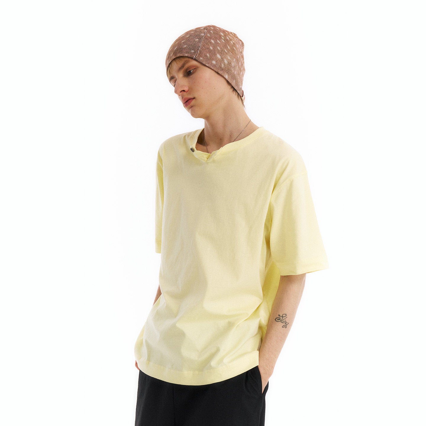 ヘンリーネック 半袖Tシャツ隠しポケット付き  LOM065