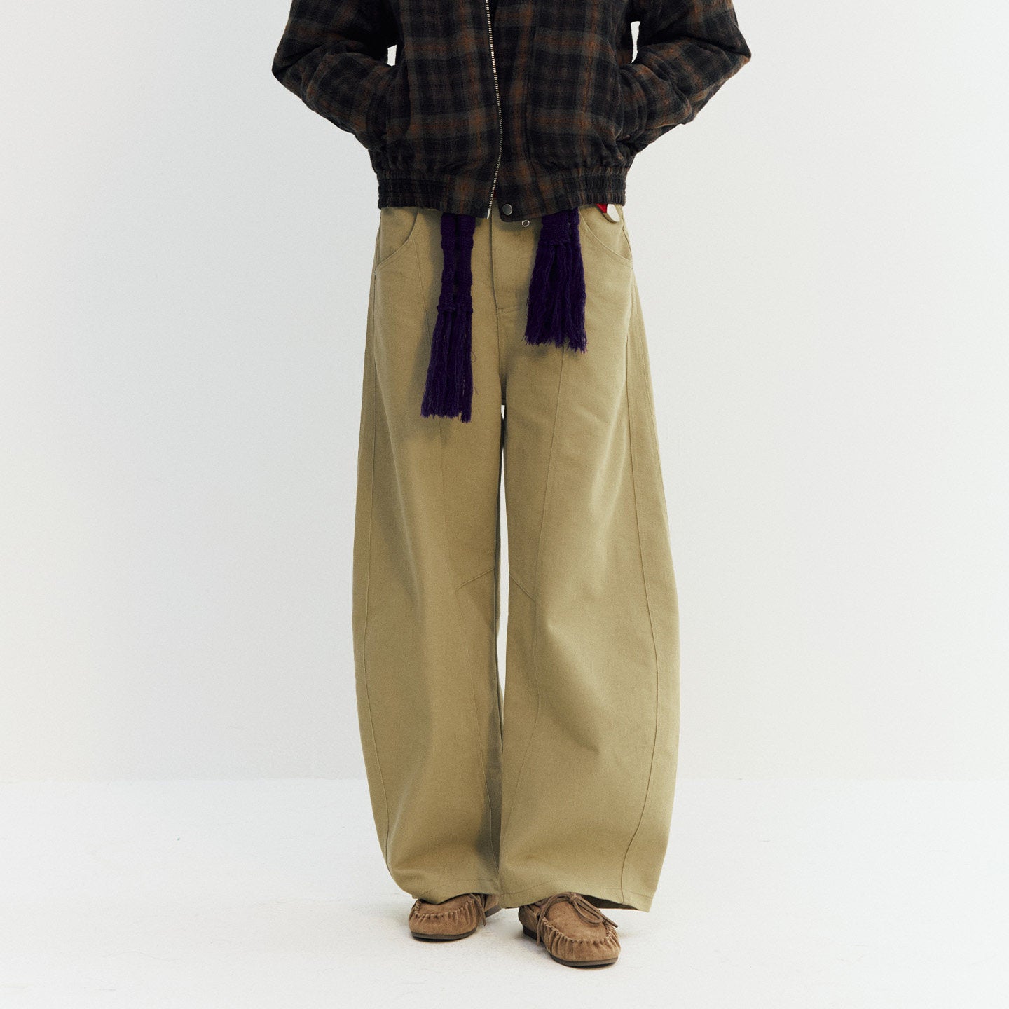 カーブ切替デザイン ツイルバレルパンツ  LOM050