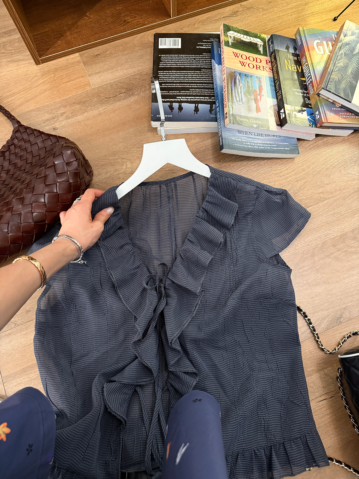 LelyMooch くしゅくしゅ涼感チェック フリルシャツ  LEM175