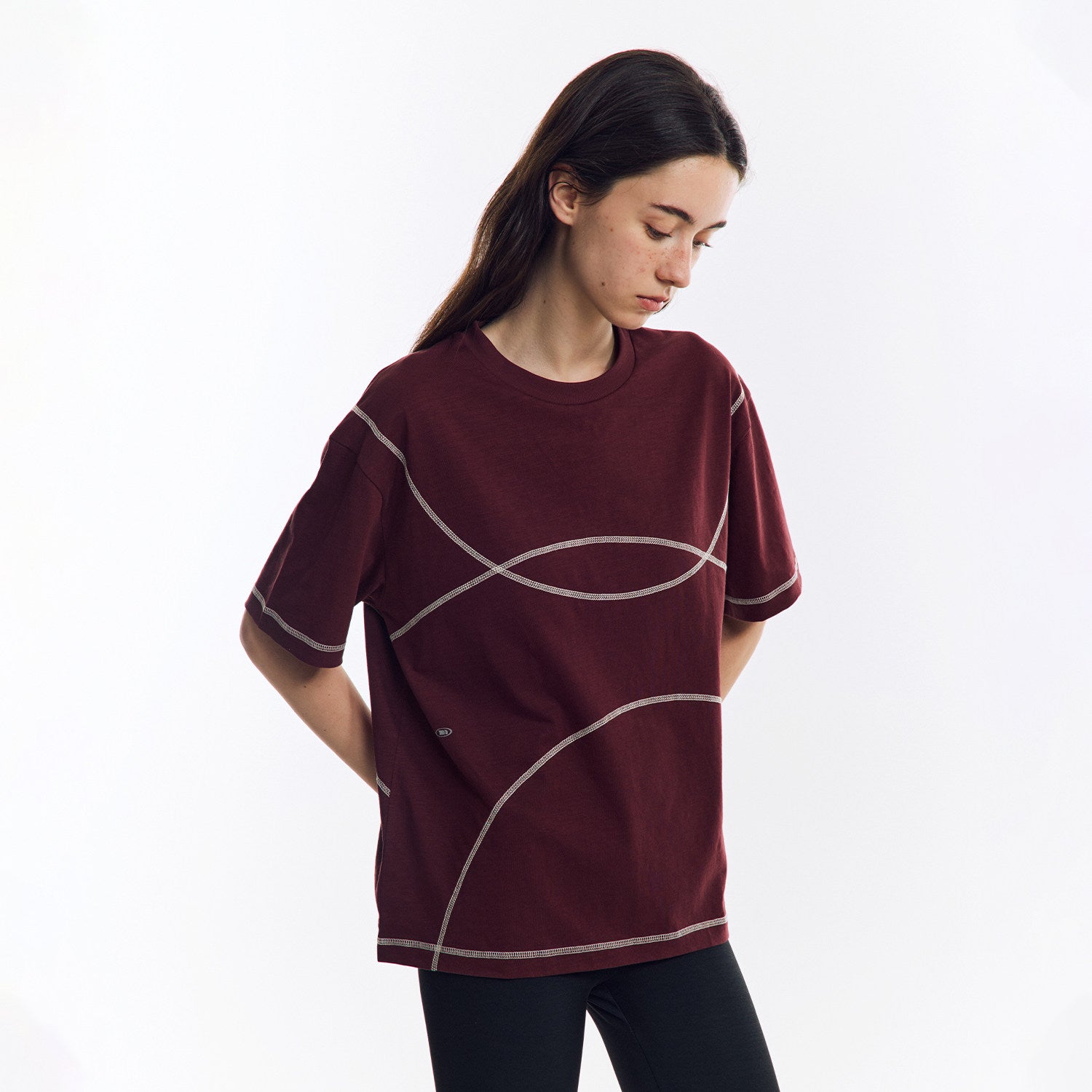 配色ライン半袖Tシャツ  LOM078