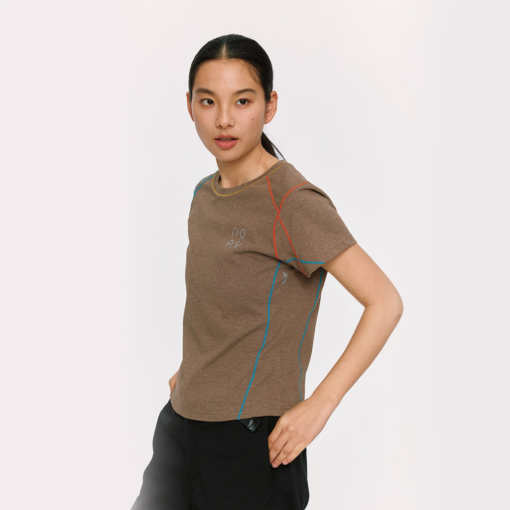 すっきり見える 配色ステッチ半袖Tシャツ  LOM075