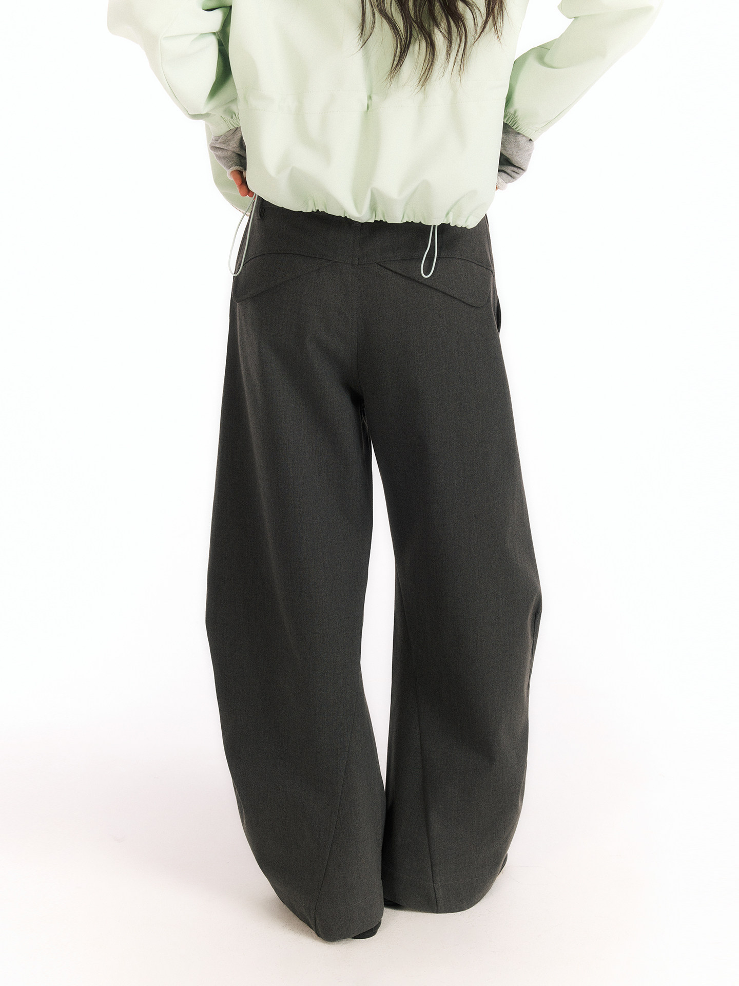 Wool Blend Curved Slacks | Crisp, Draping, Wrinkle-Resistant LOM053