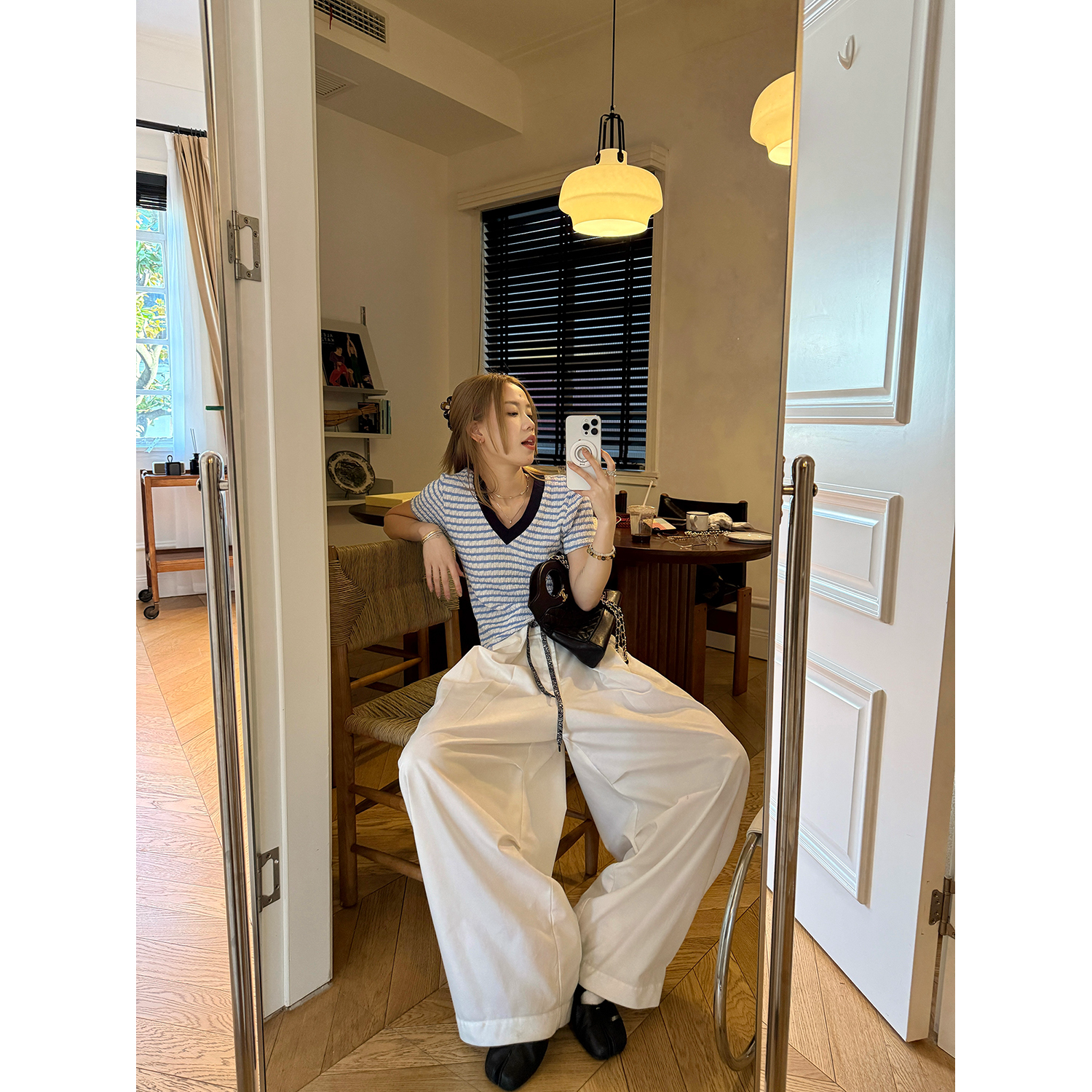 LelyMooch 　ボーダーVネック【夏の推しトップス】LEM154