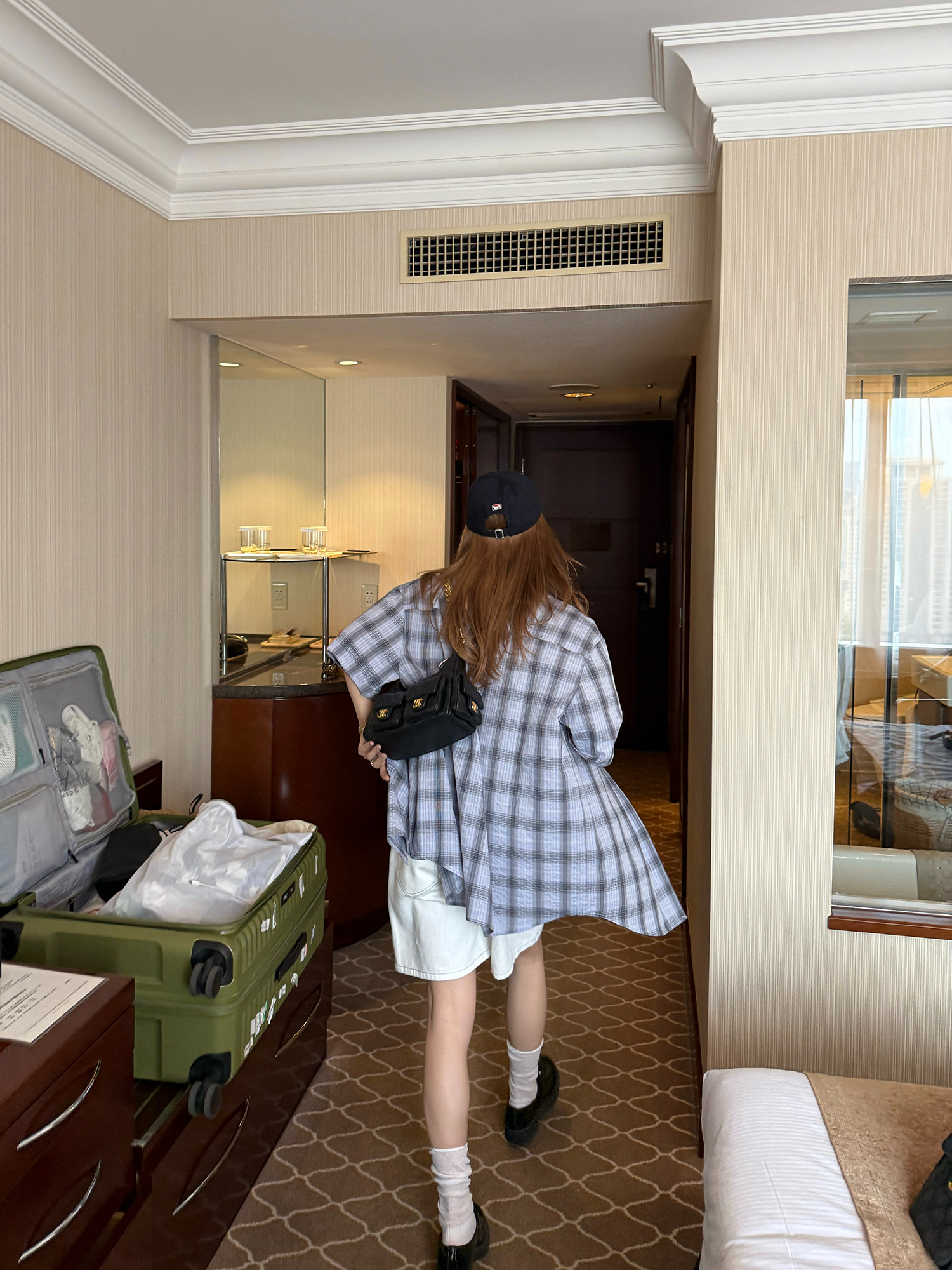 LelyMooch パープル格子柄・軽量半袖シャツ  LEM198