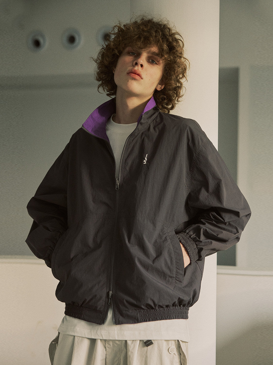 防風×配色リバーシブル仕様 立ち襟スポーツジャケット  LOM032