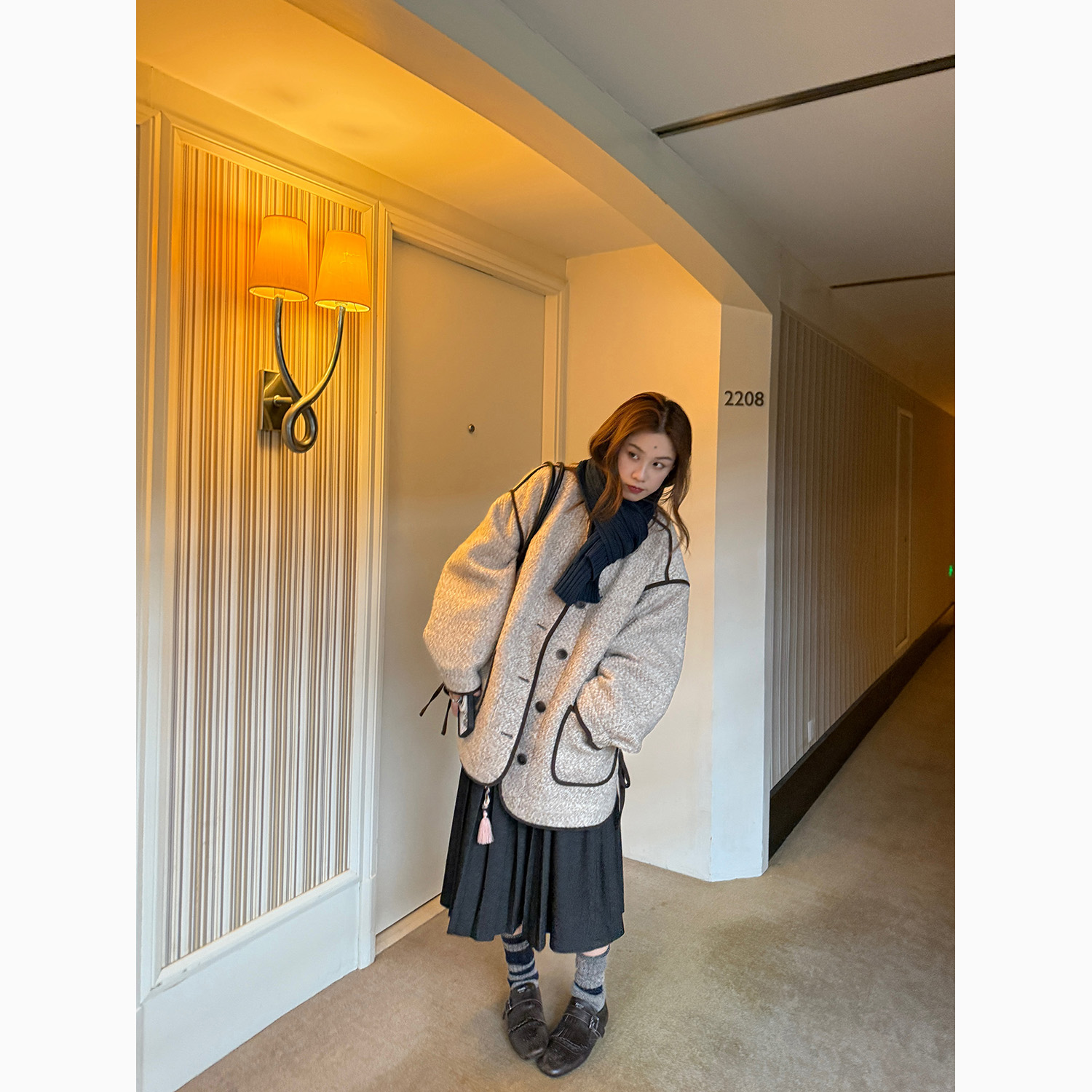 LelyMooch 配色パイピング ループウールジャケット　LEM278