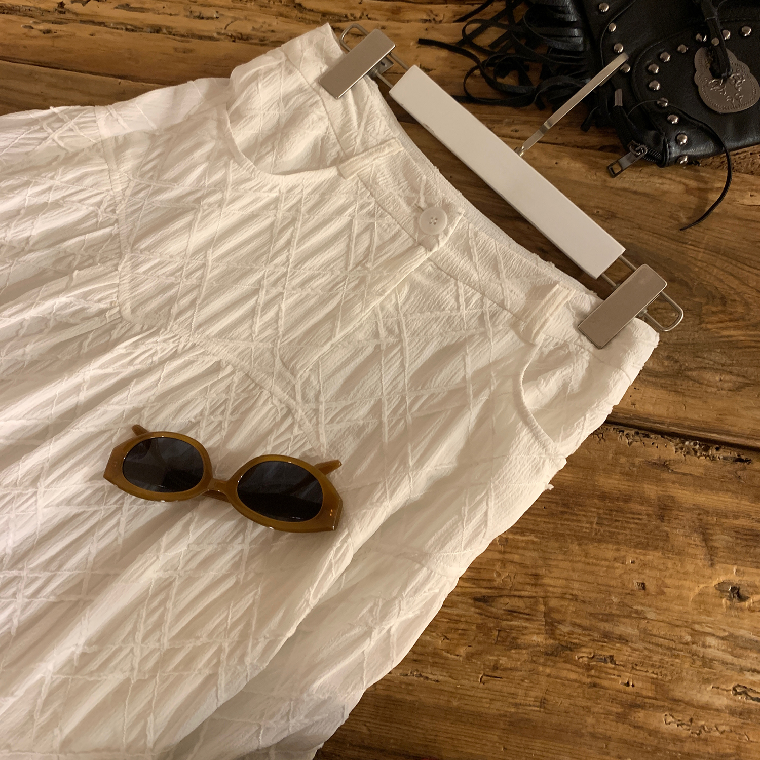 LelyMooch   立体格子柄 ホワイトスカート  LEM040