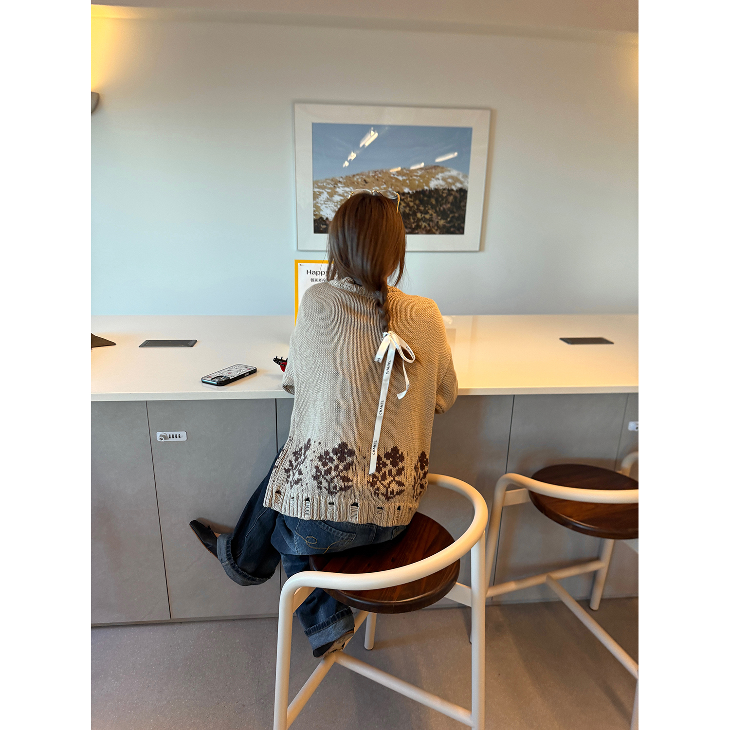 LelyMooch Vネック ニットカーディガン ポケット付き  LEM227