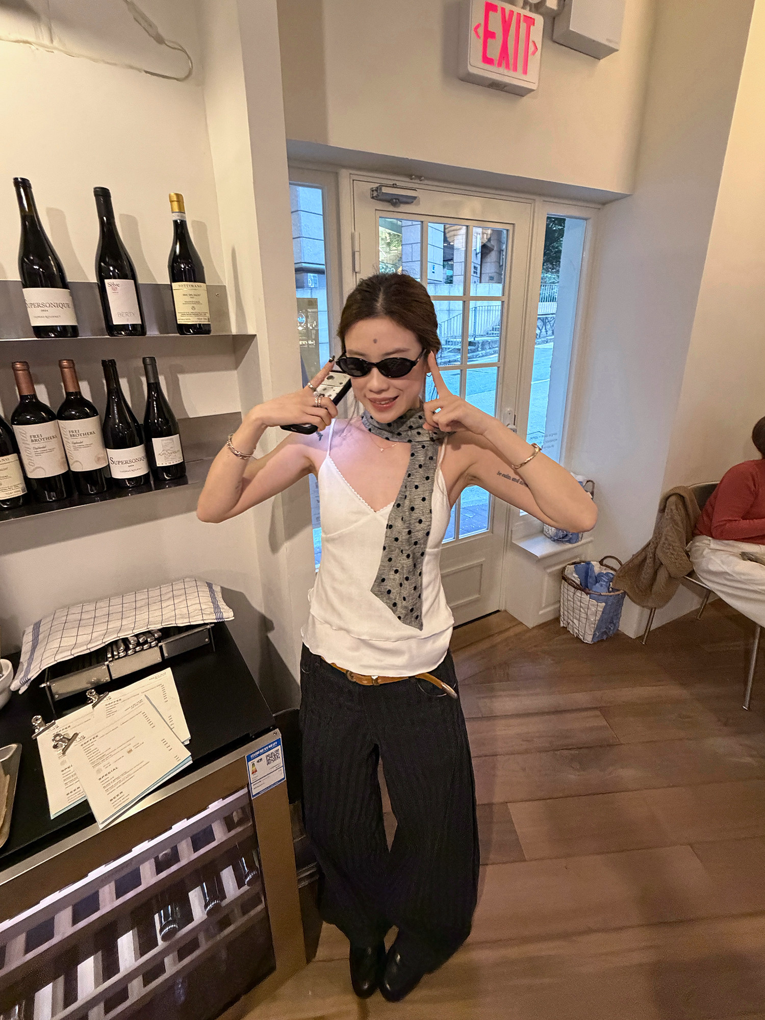 LelyMooch Sciarpa trasparente a pois Grigio sfumato Accento retrò LEM327