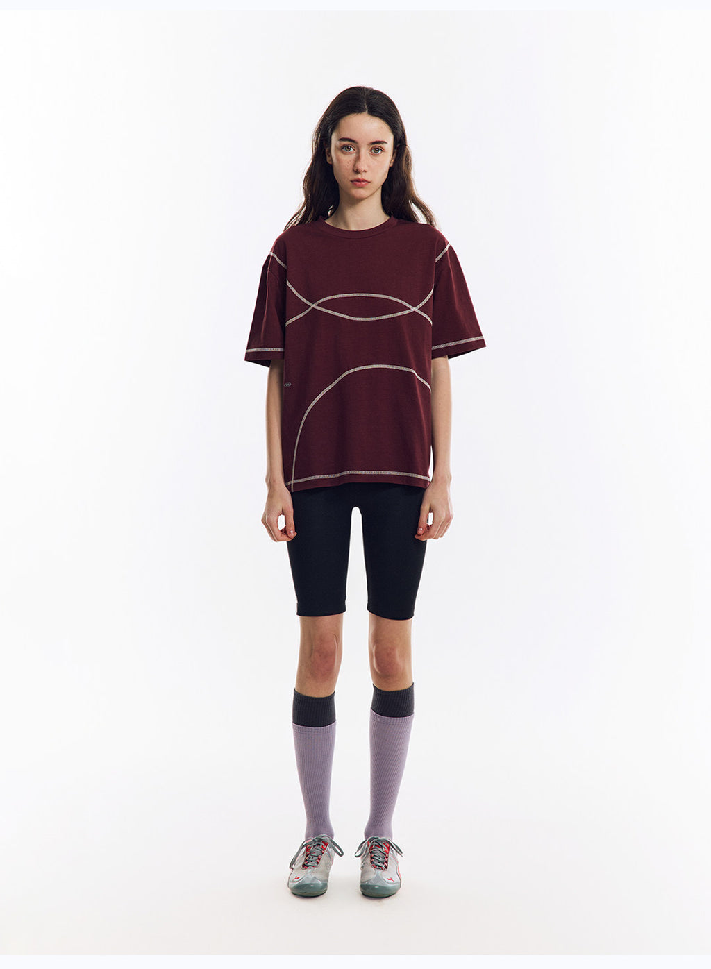 配色ライン半袖Tシャツ  LOM078
