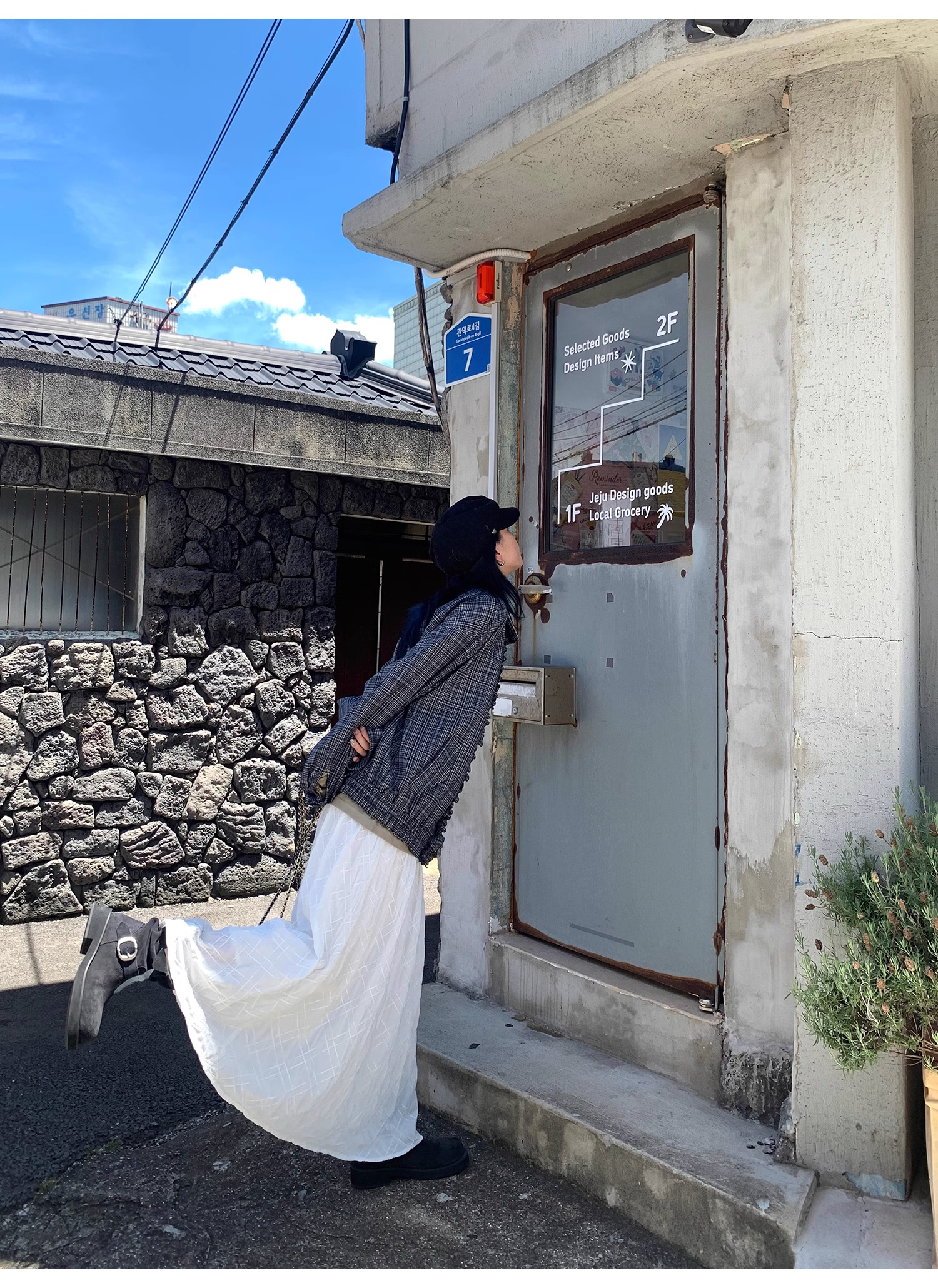 LelyMooch   立体格子柄 ホワイトスカート  LEM040