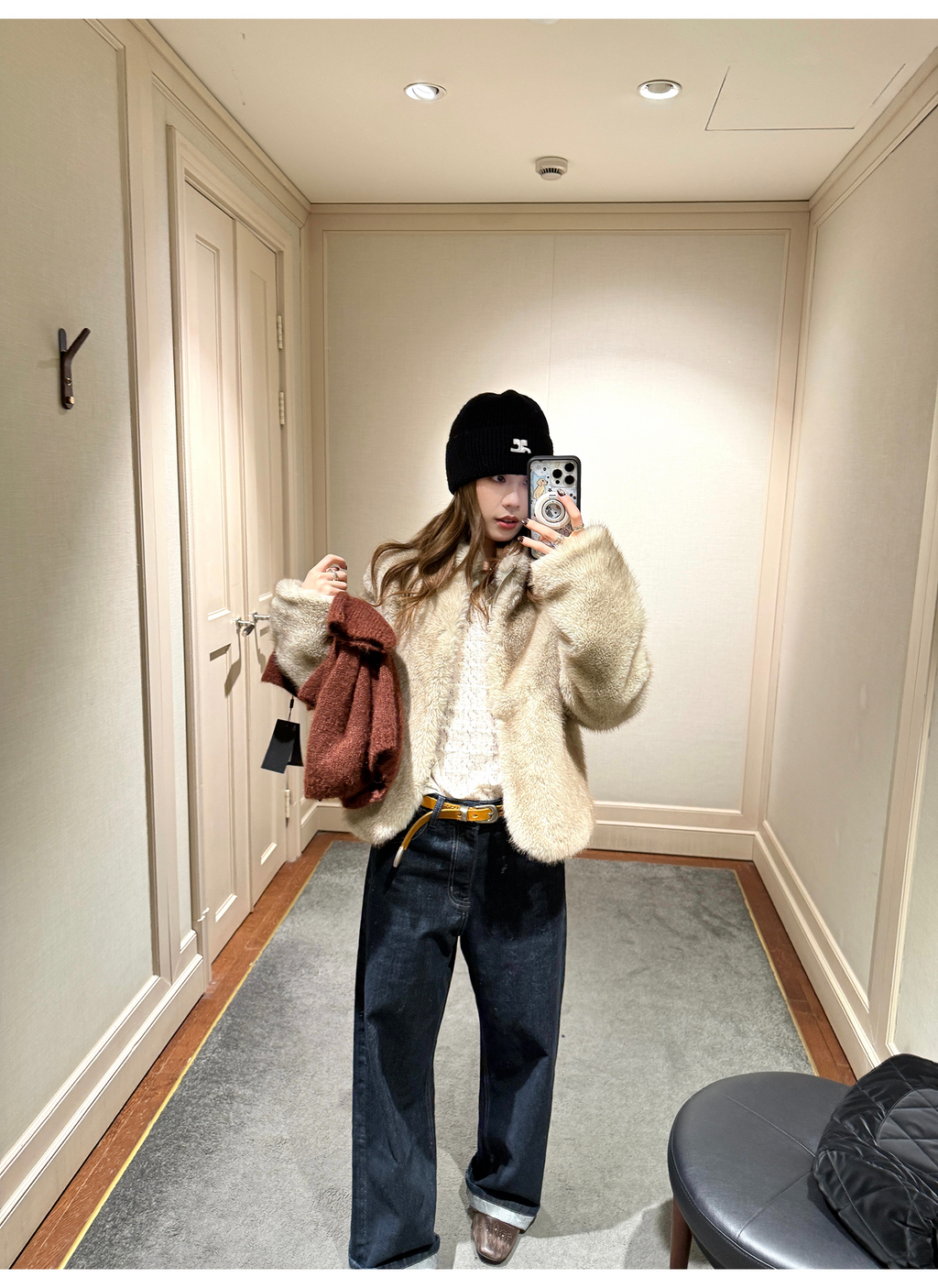 LelyMooch ふわふわエコファーコート｜オートミール  LEM268