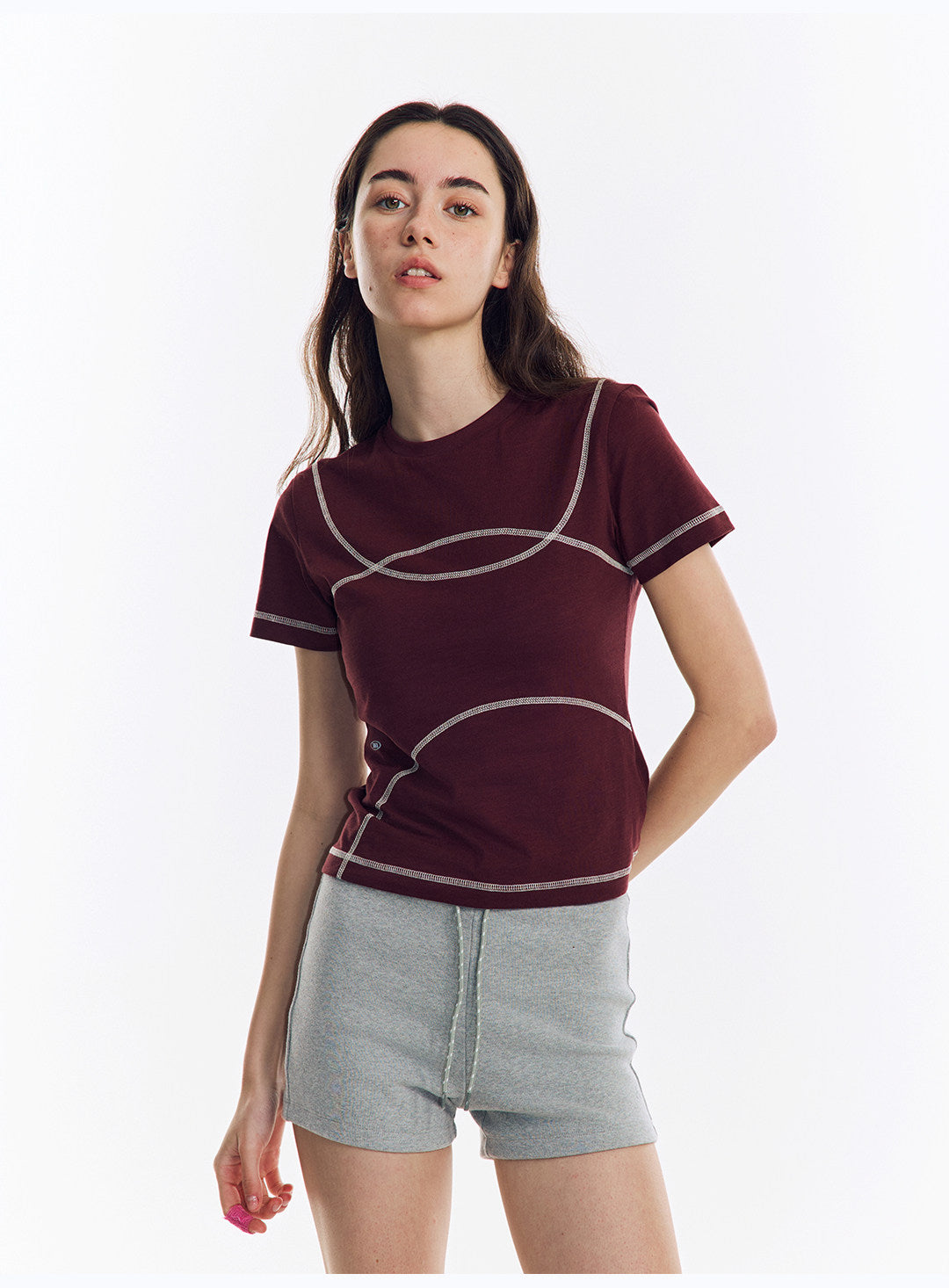 配色ライン半袖Tシャツ  LOM078