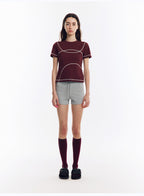 配色ライン半袖Tシャツ  LOM078