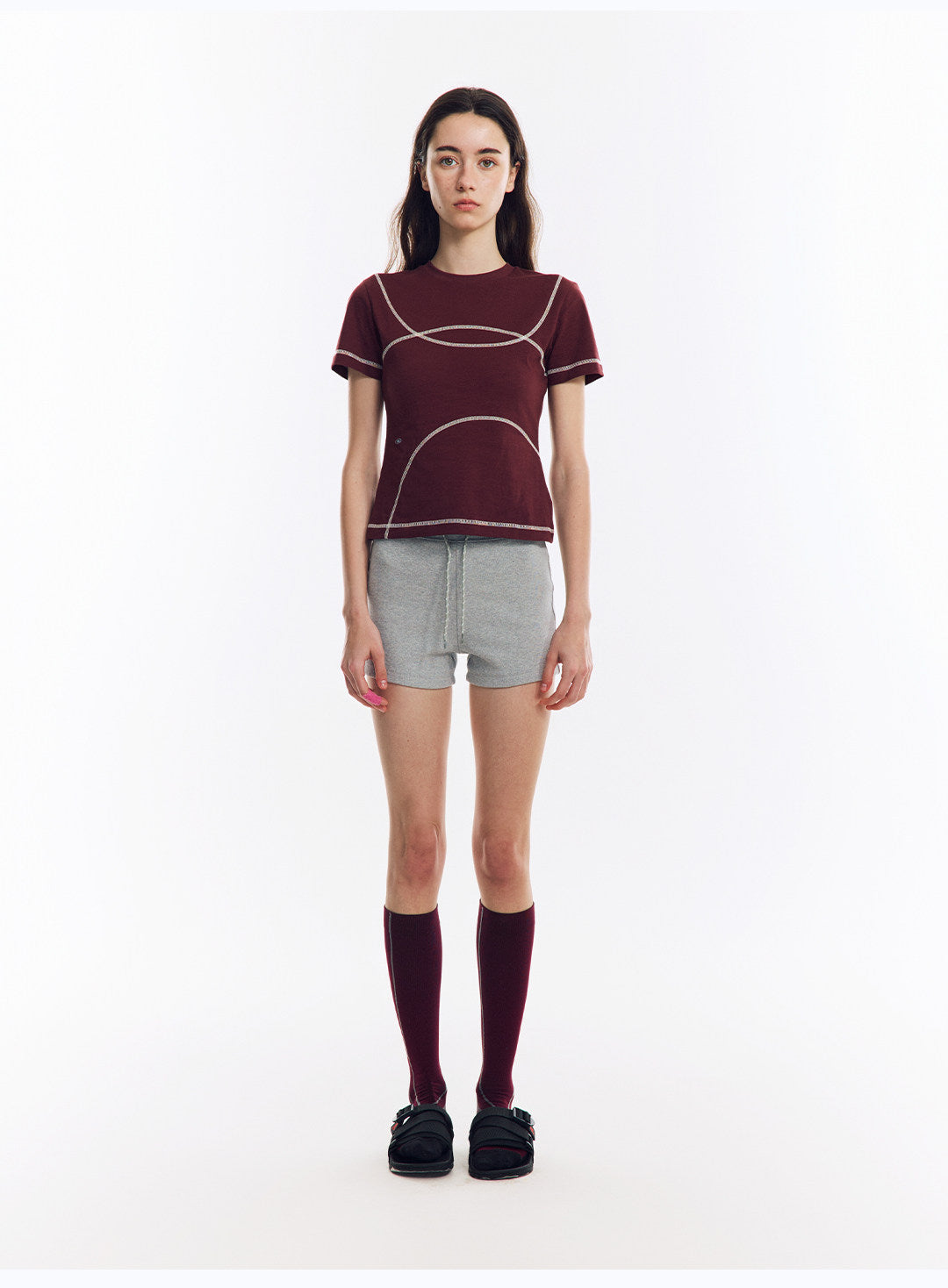 配色ライン半袖Tシャツ  LOM078