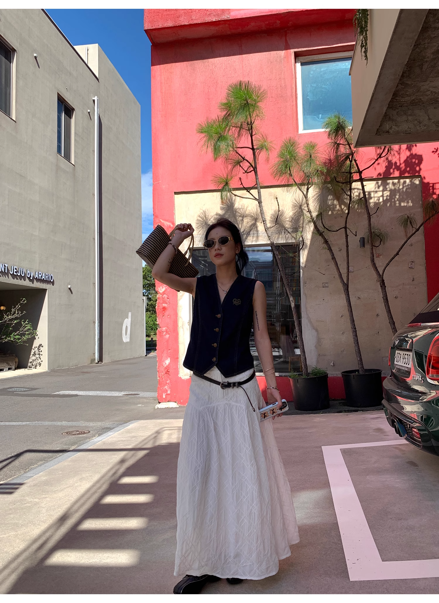 LelyMooch   立体格子柄 ホワイトスカート  LEM040