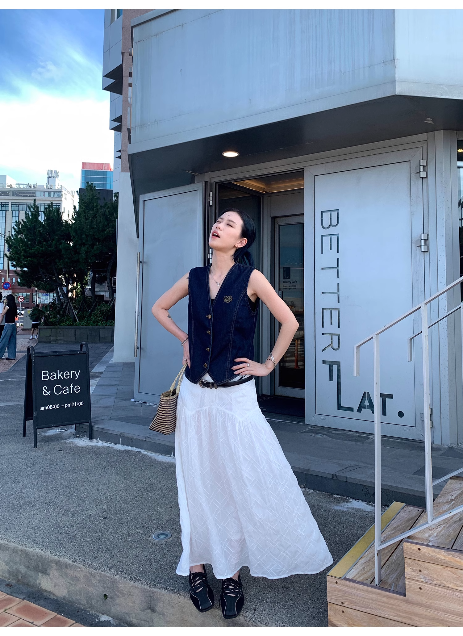 LelyMooch   立体格子柄 ホワイトスカート  LEM040