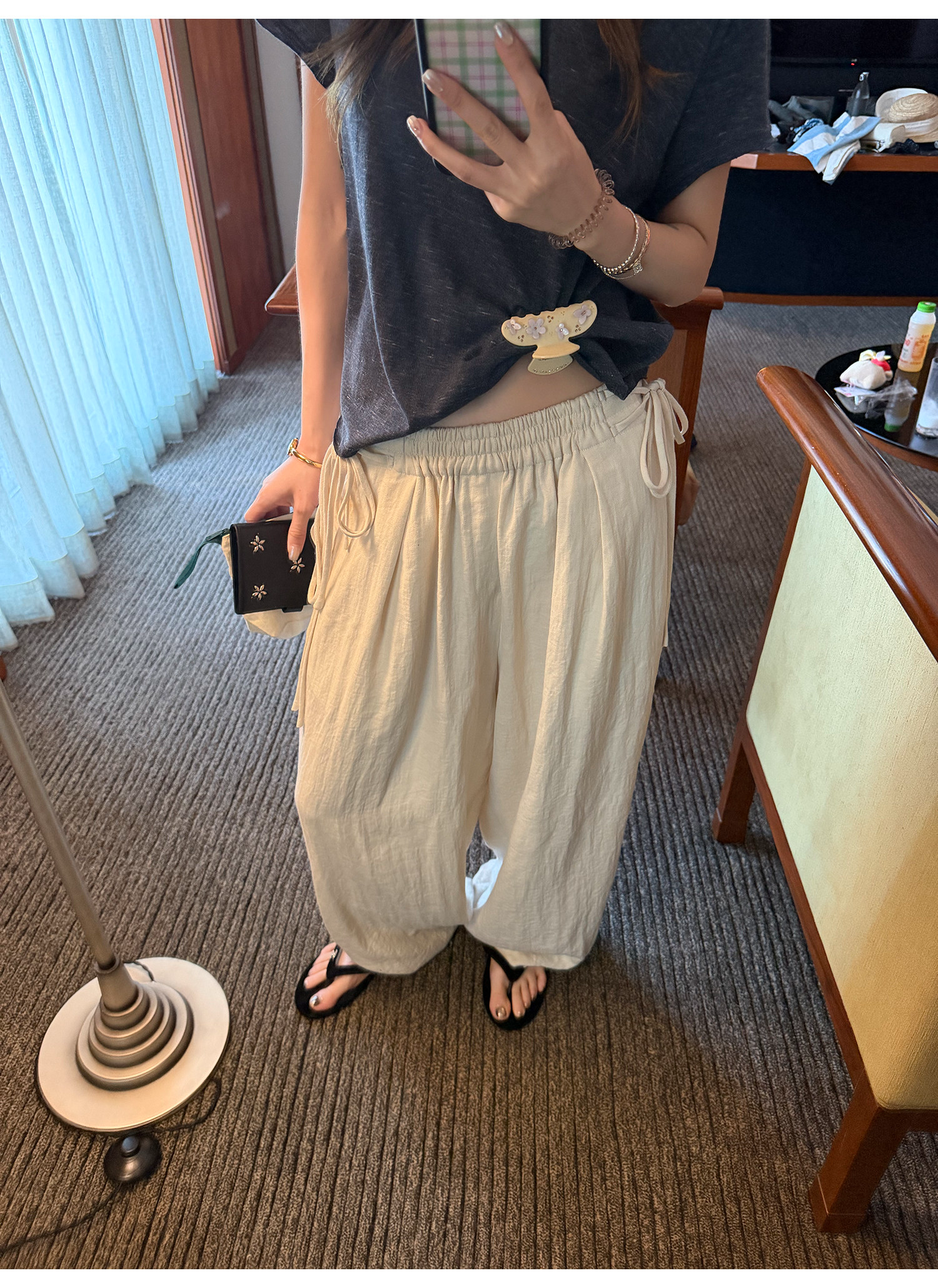 LelyMooch リネン混ドロストワイドパンツ  LEM345