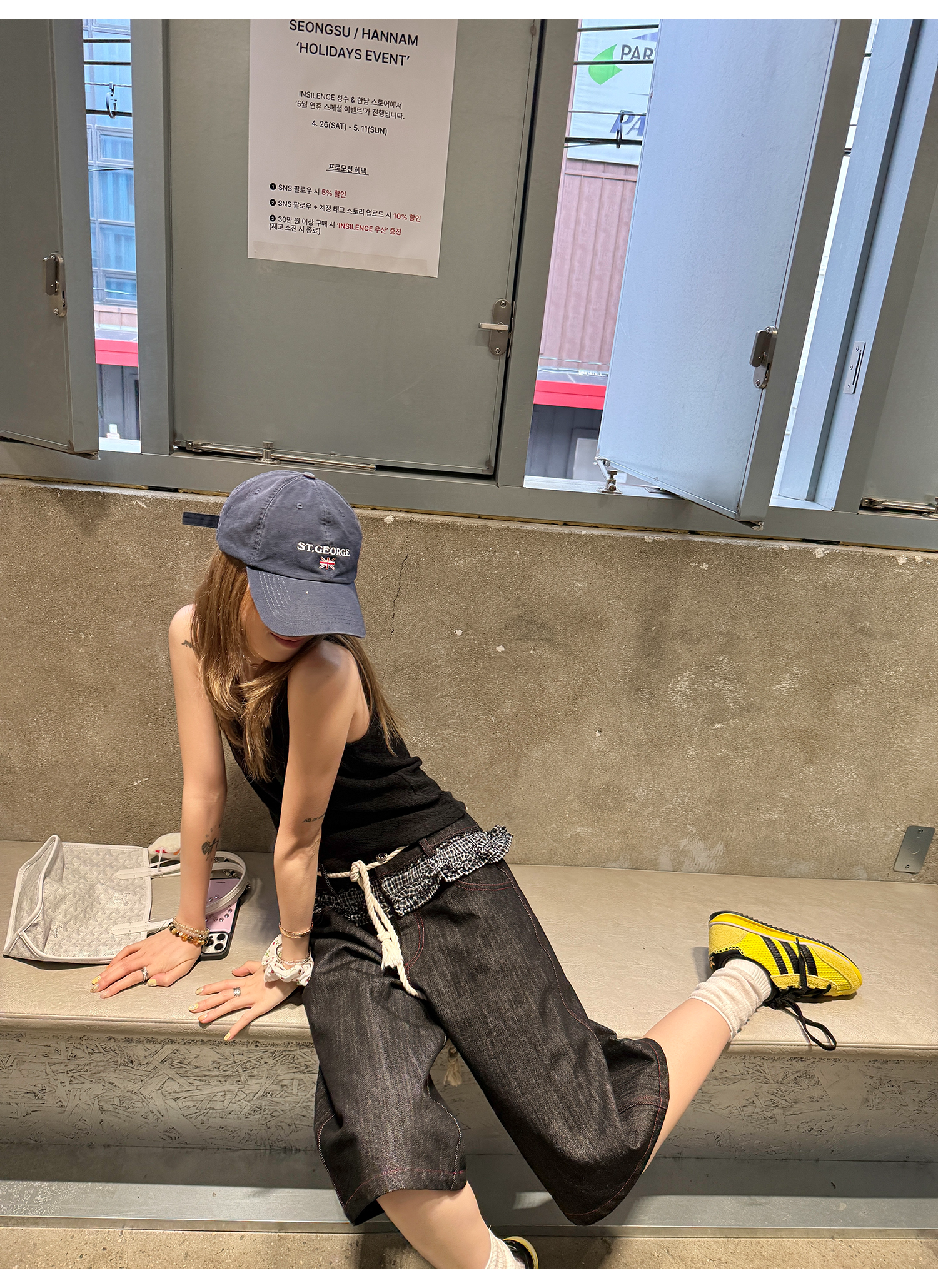 LelyMooch 赤ステッチ×ギンガムデニムハーフパンツ   LEM201