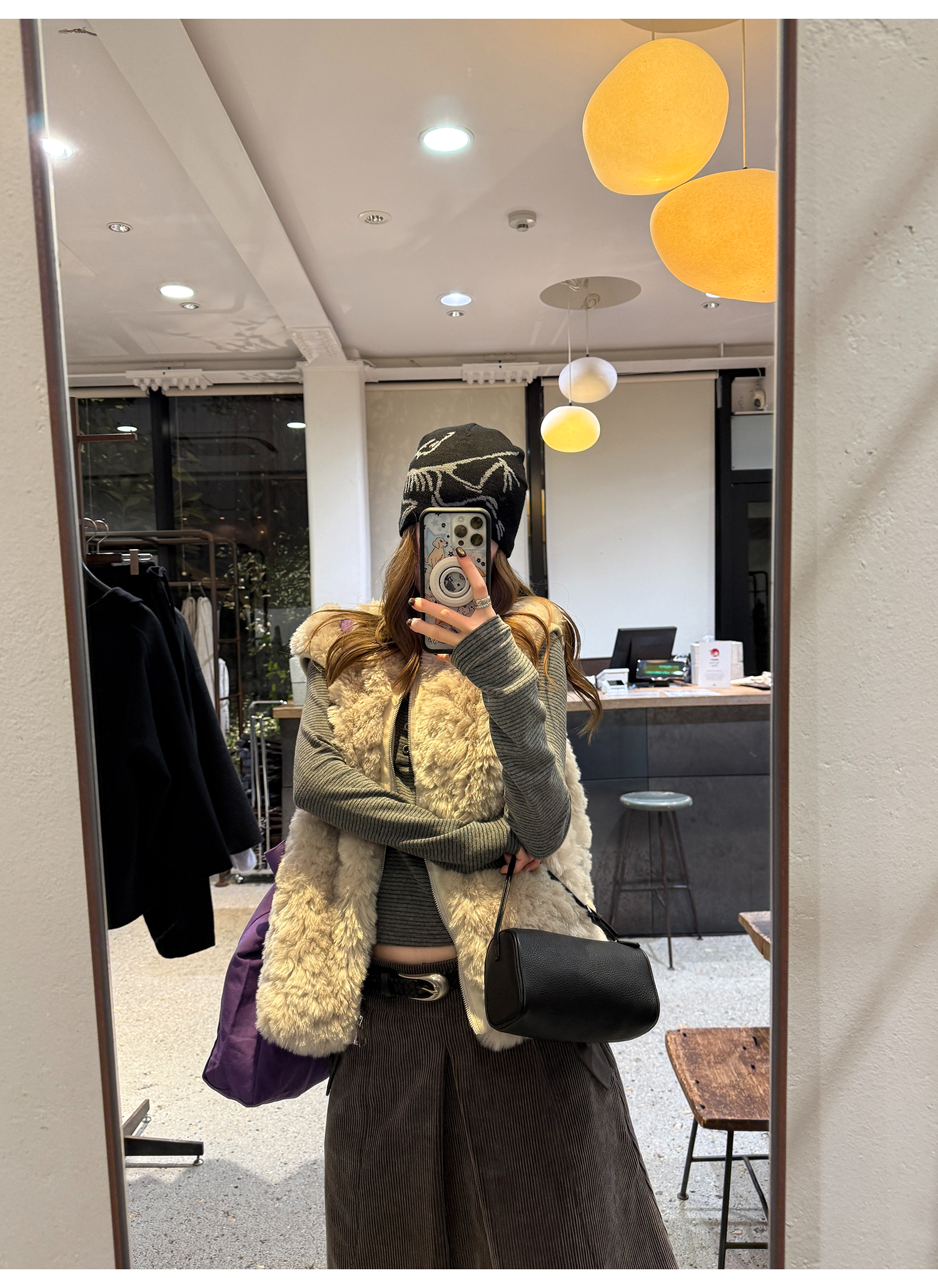 LelyMooch エコファー×ボア リバーシブルショートジレ  LEM279