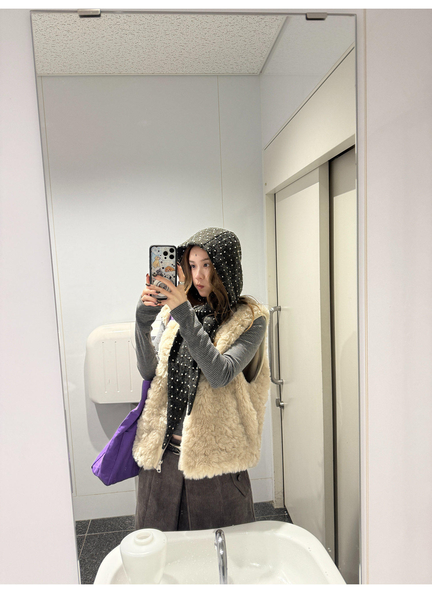 LelyMooch エコファー×ボア リバーシブルショートジレ  LEM279