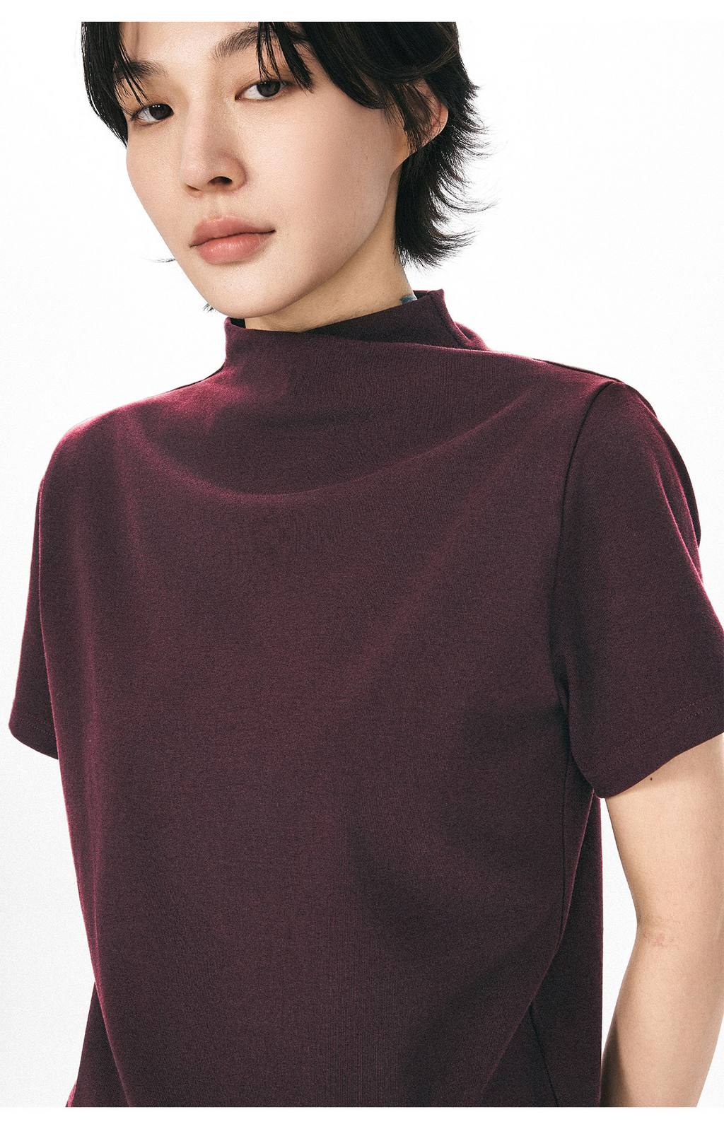 モックネックフレンチスリーブTシャツ  LOM073