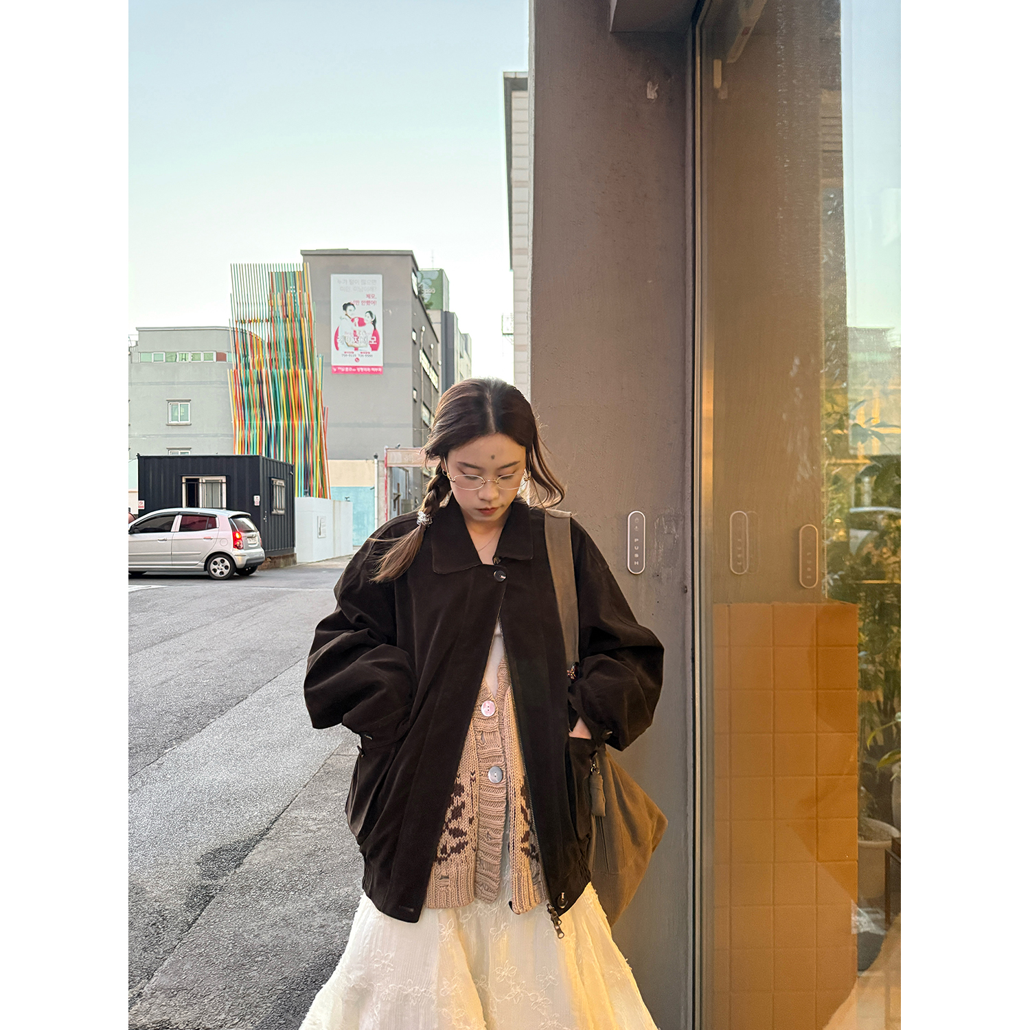 LelyMooch Vネック ニットカーディガン ポケット付き  LEM227