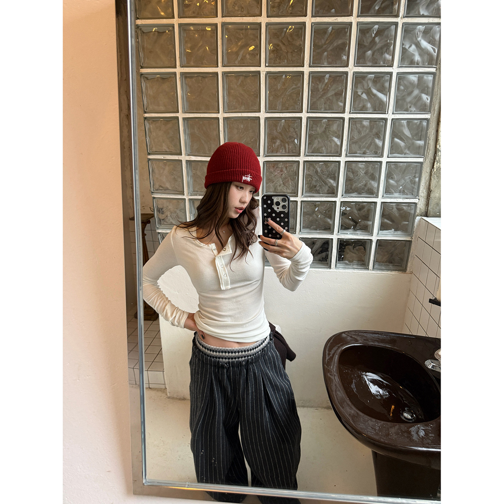 LelyMooch 3色展開 ヘンリーネック ウール混 インナートップス  LEM296