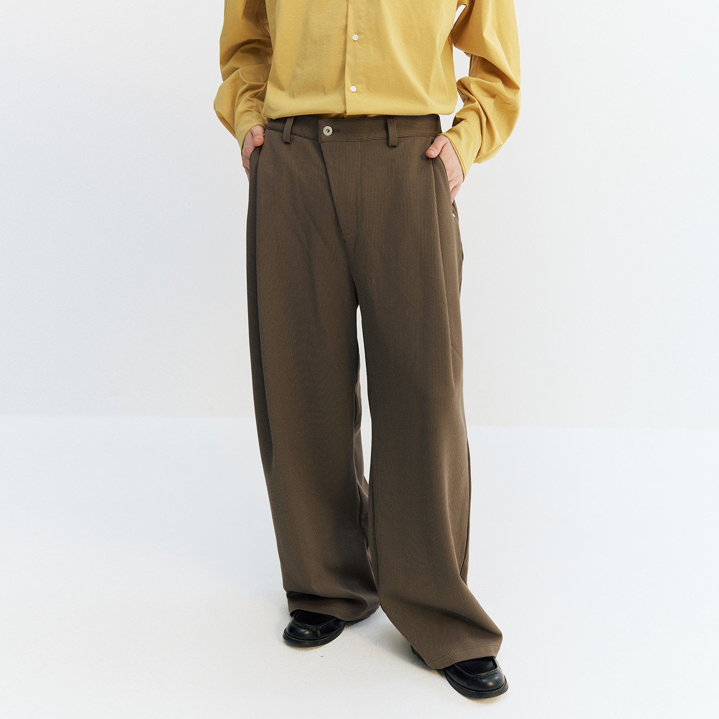 リヨセル混　不規則前立て ワイドパンツ LOM046