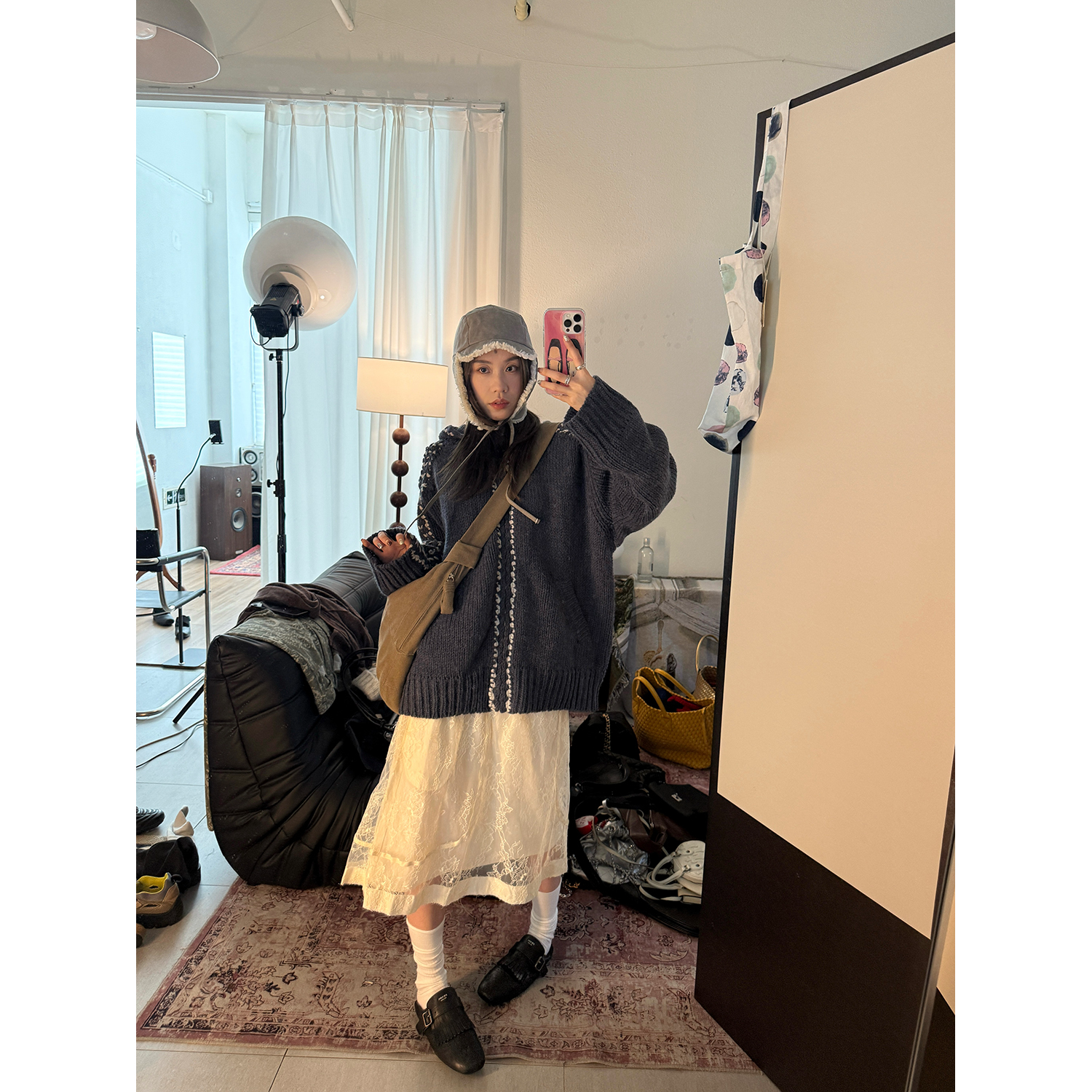 LelyMooch ケーブル編み×バイカラーフーディ  LEM246