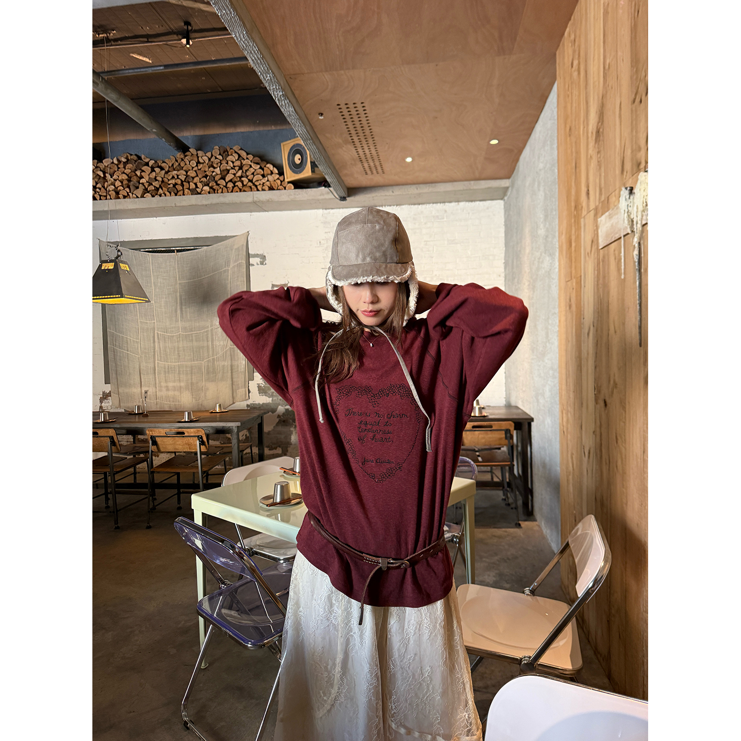 LelyMooch 刺繍ハートのベロアロンT　LEM241